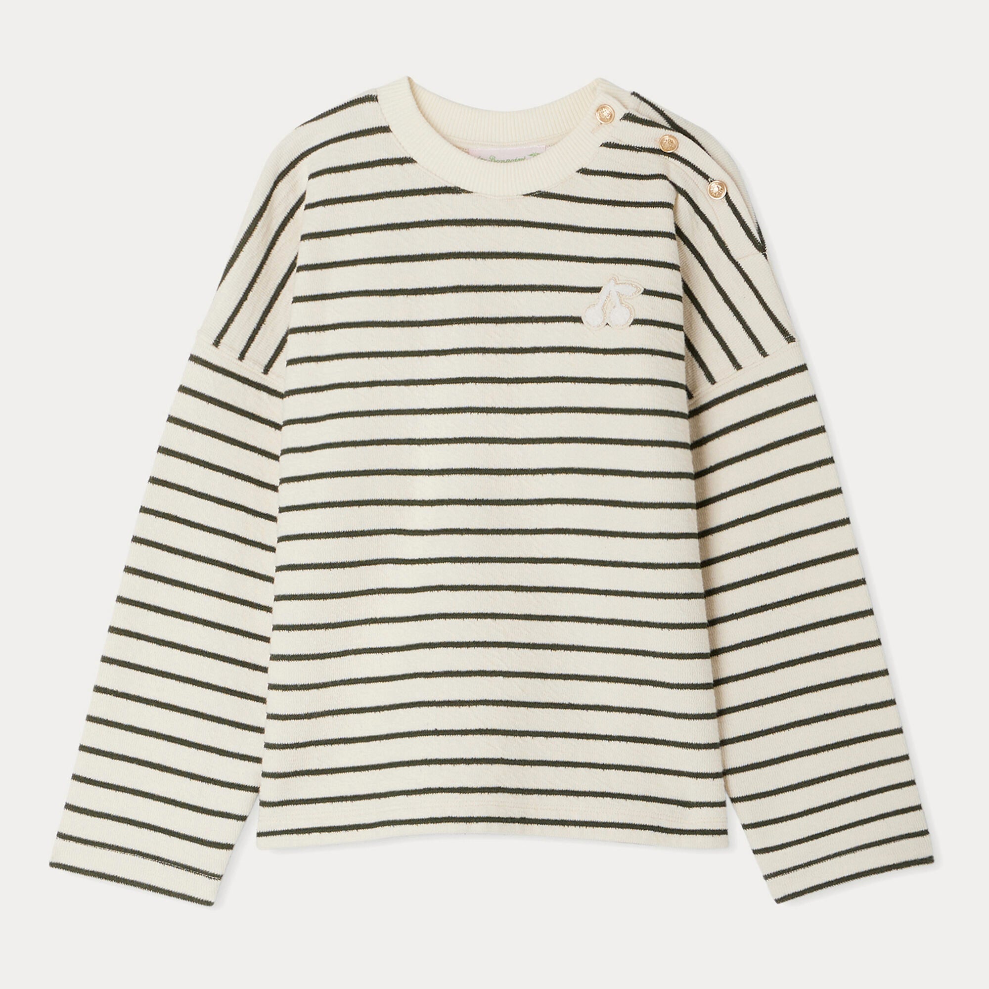 Girls White Stripes Cotton Sweatshirt