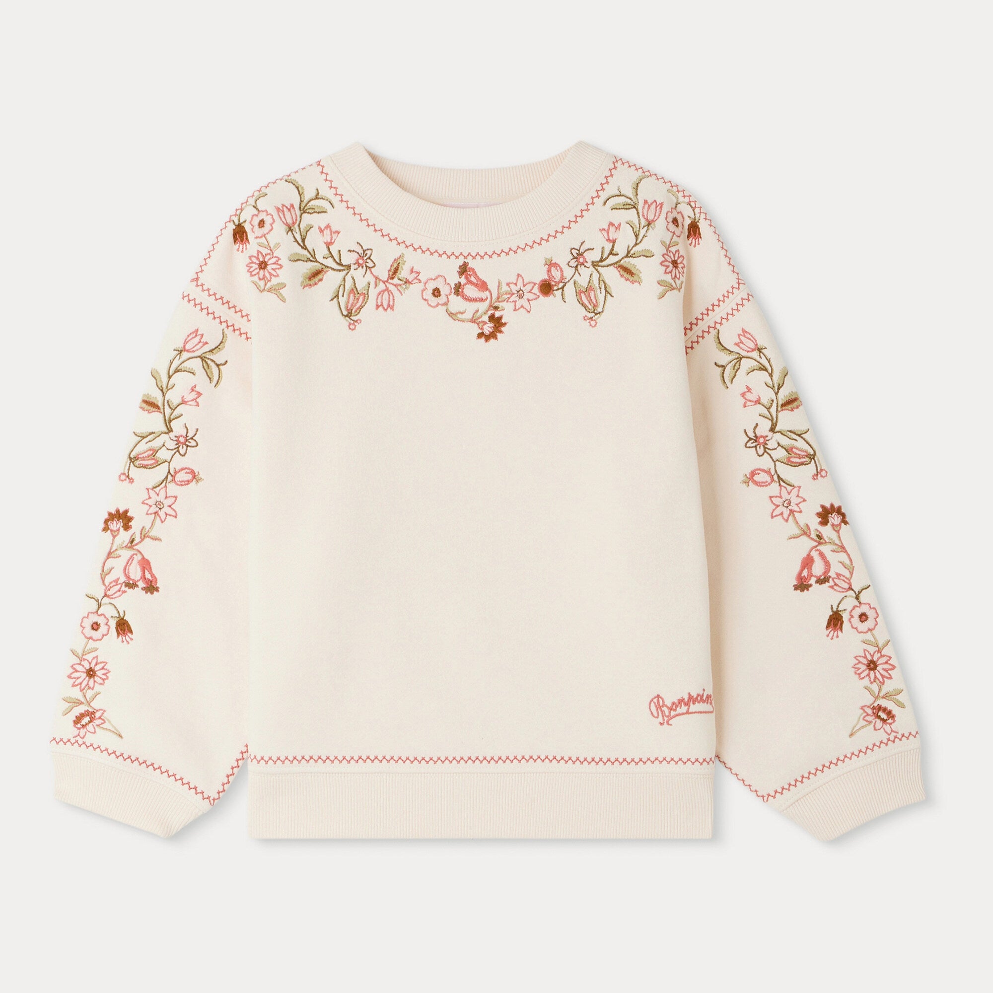 Girls Ivory Embroidered Cotton Sweatshirt