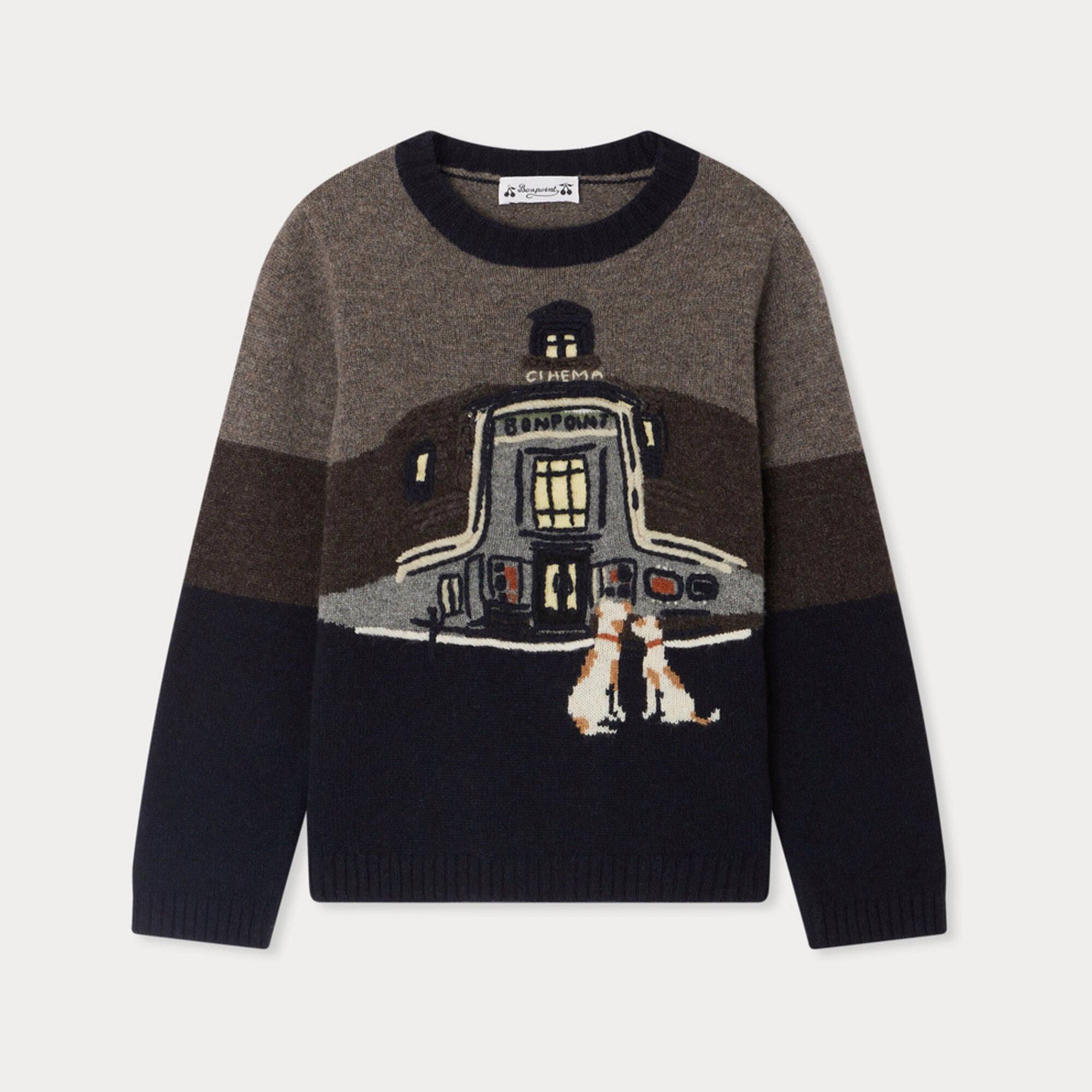 Boys Brown Jacquard Wool Sweater