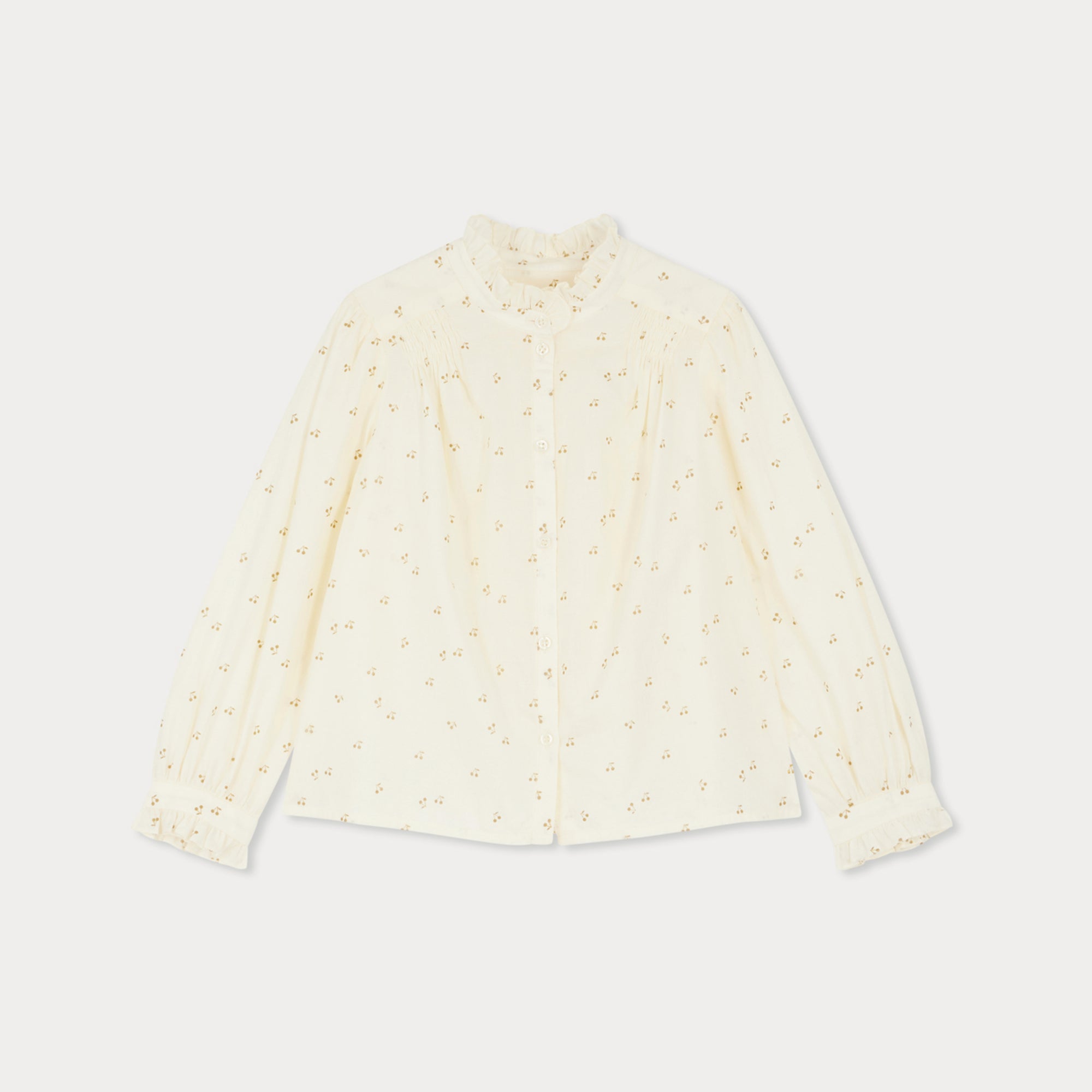 Girls Ivory Cherry Printed Cotton Blouse