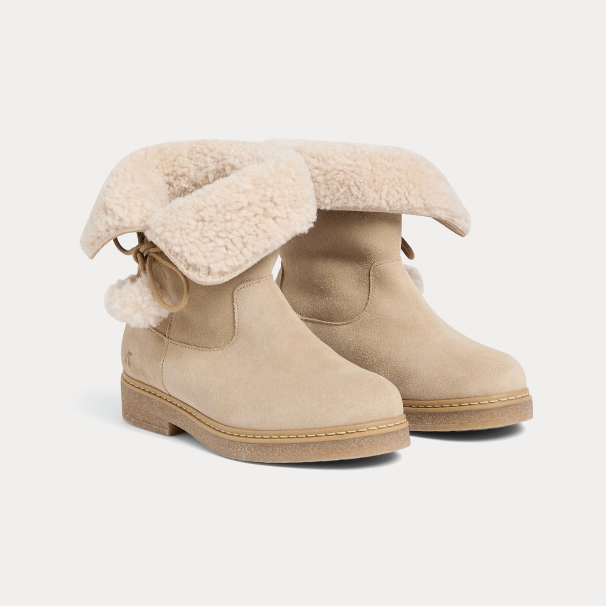 Girls Beige Cherry Pompoms Boots