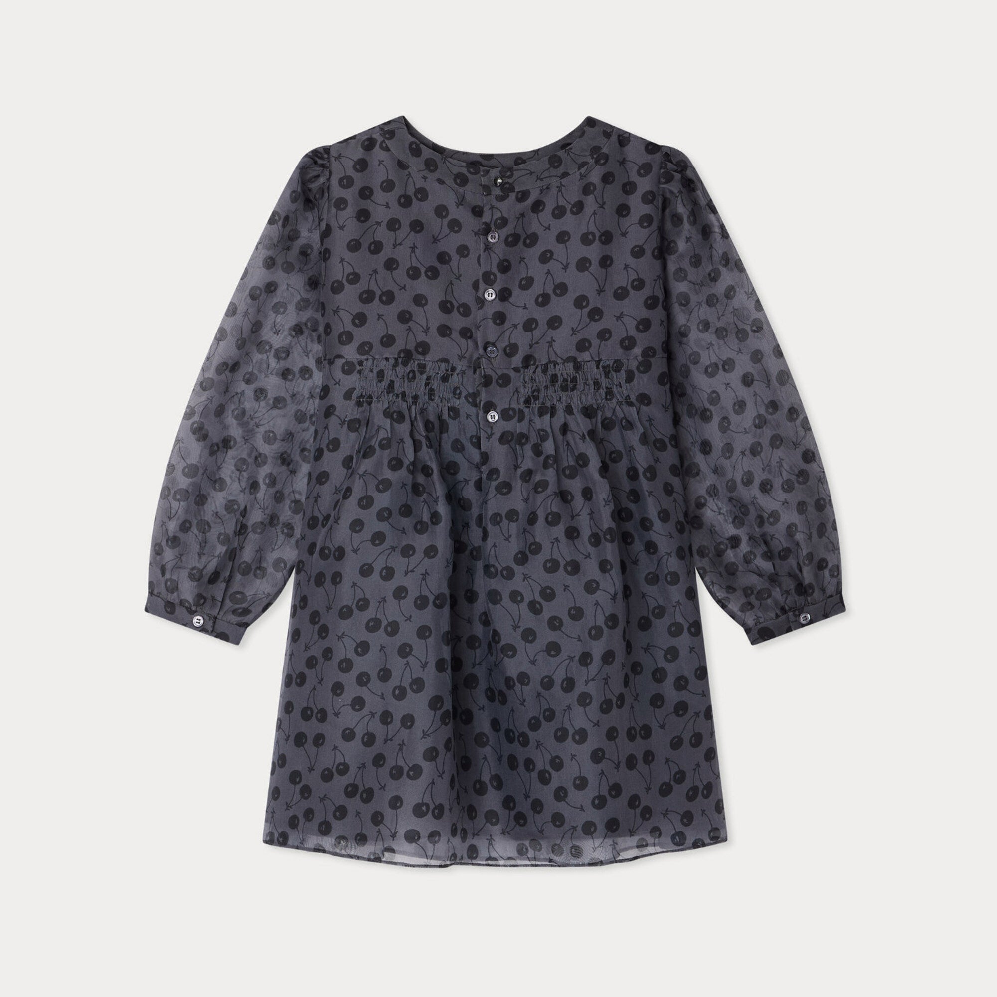 Girls Black Cherry Printed Silk Dress