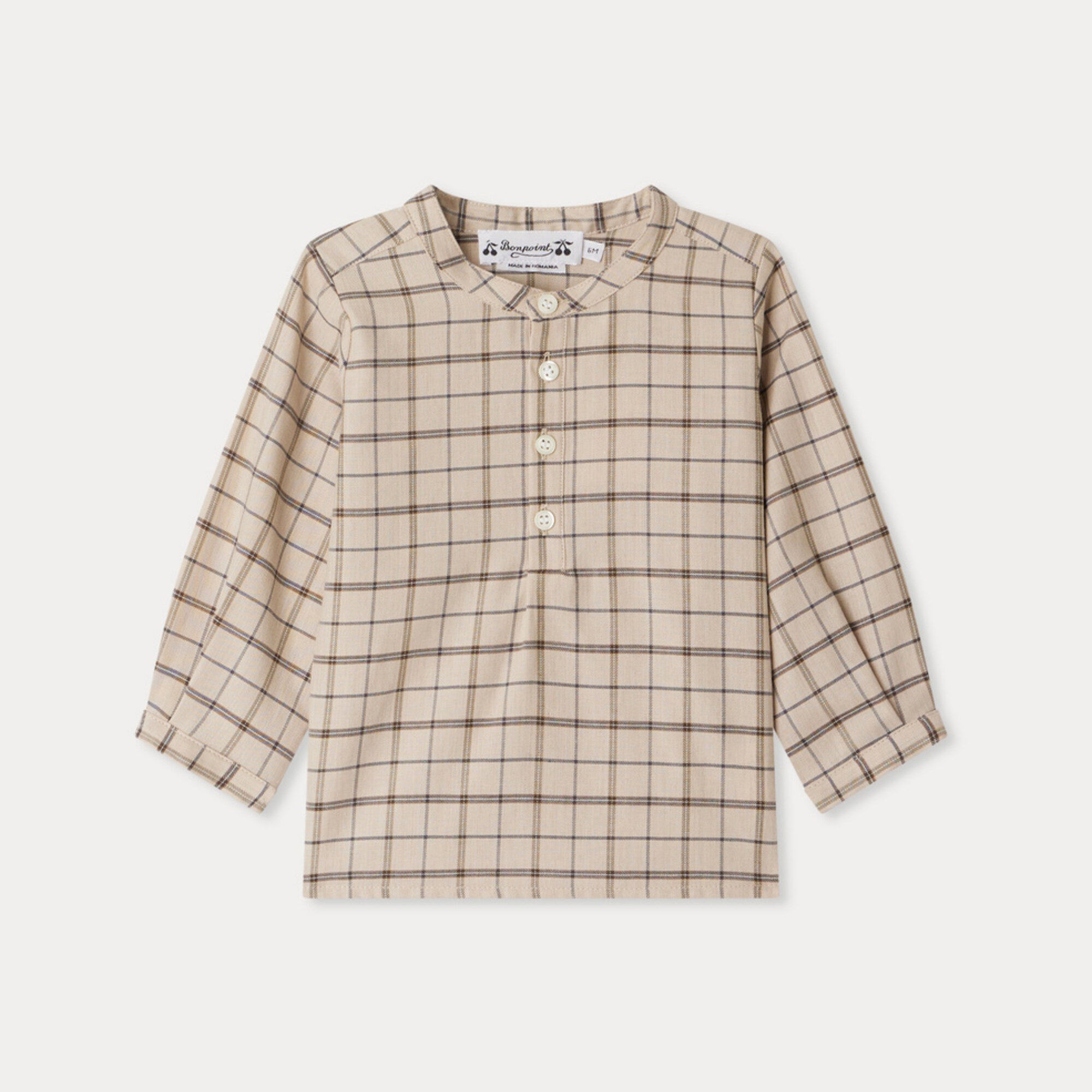 Baby Boys Beige Check Cotton Shirt