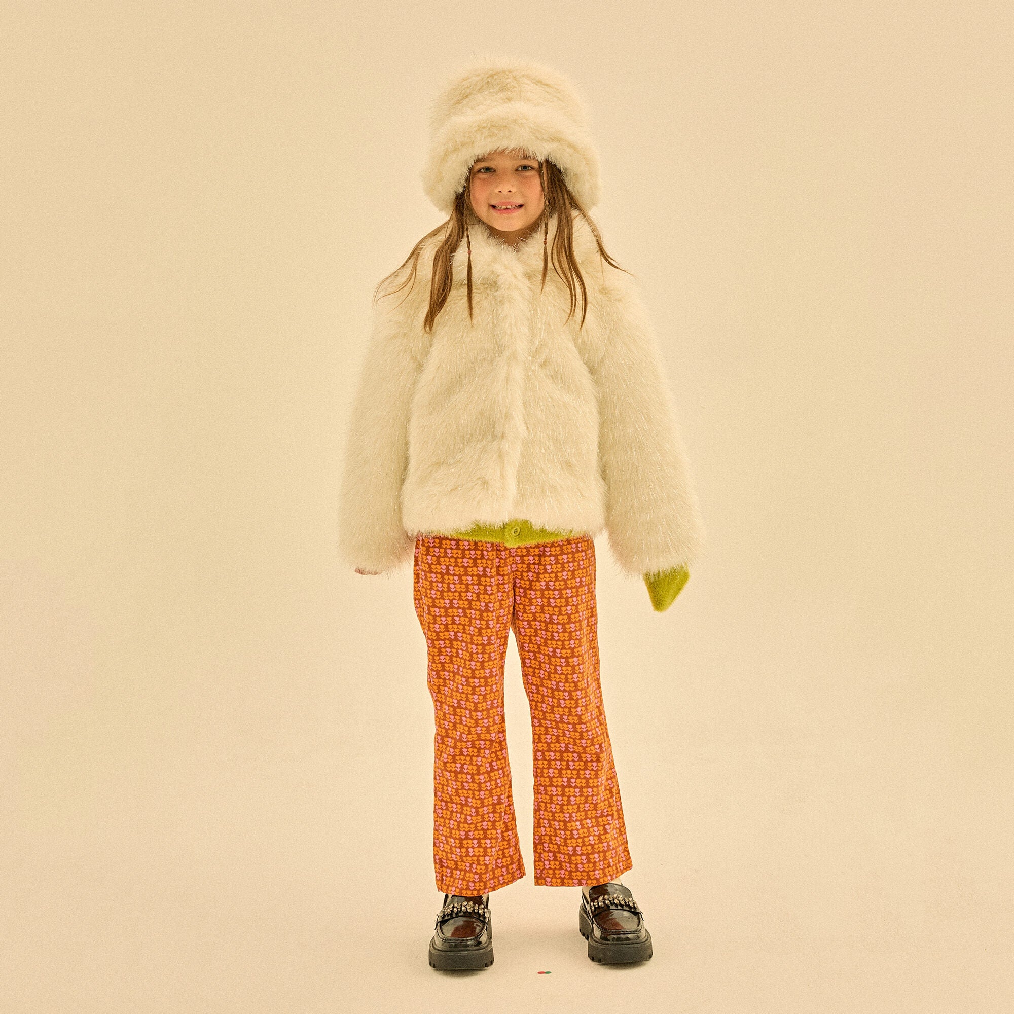 Girls White Plush Coat