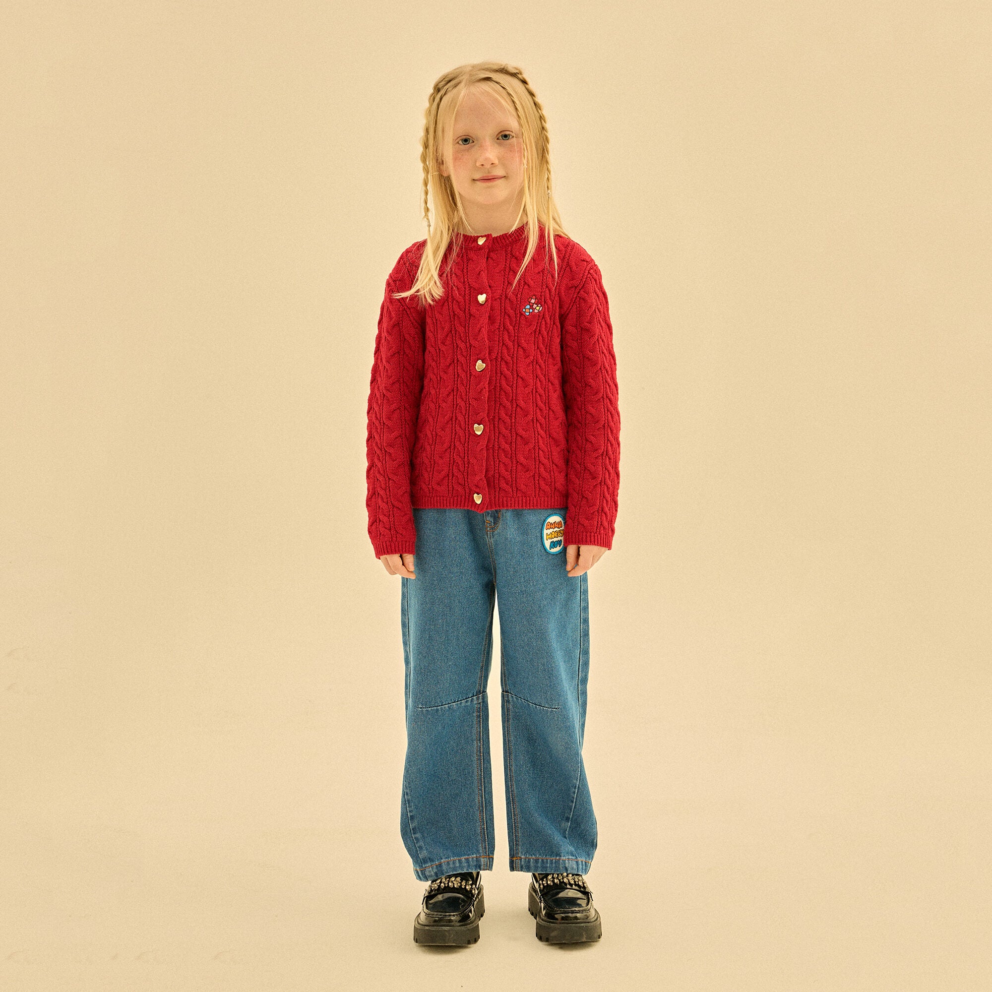 Girls Red Cotton Cardigan