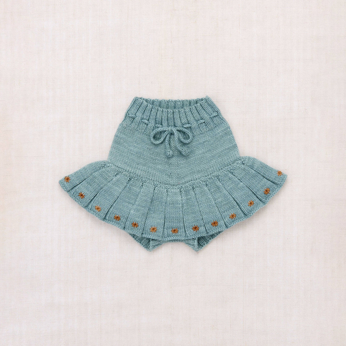 Girls Light Blue Embroidered Wool Skirt