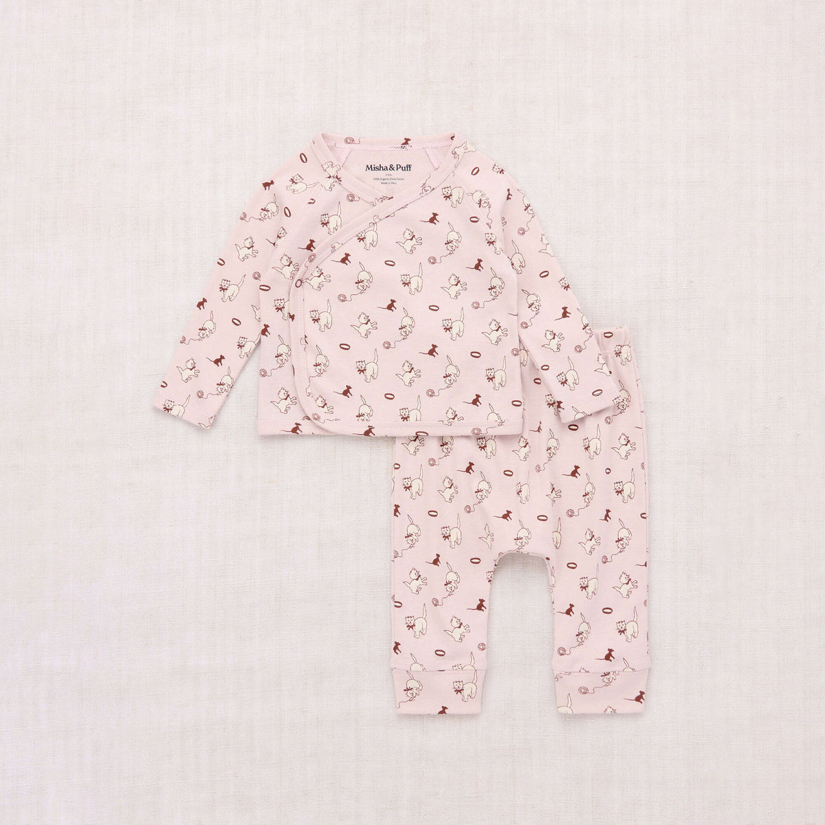 Baby Girls Light Pink Cat Printed Cotton Set
