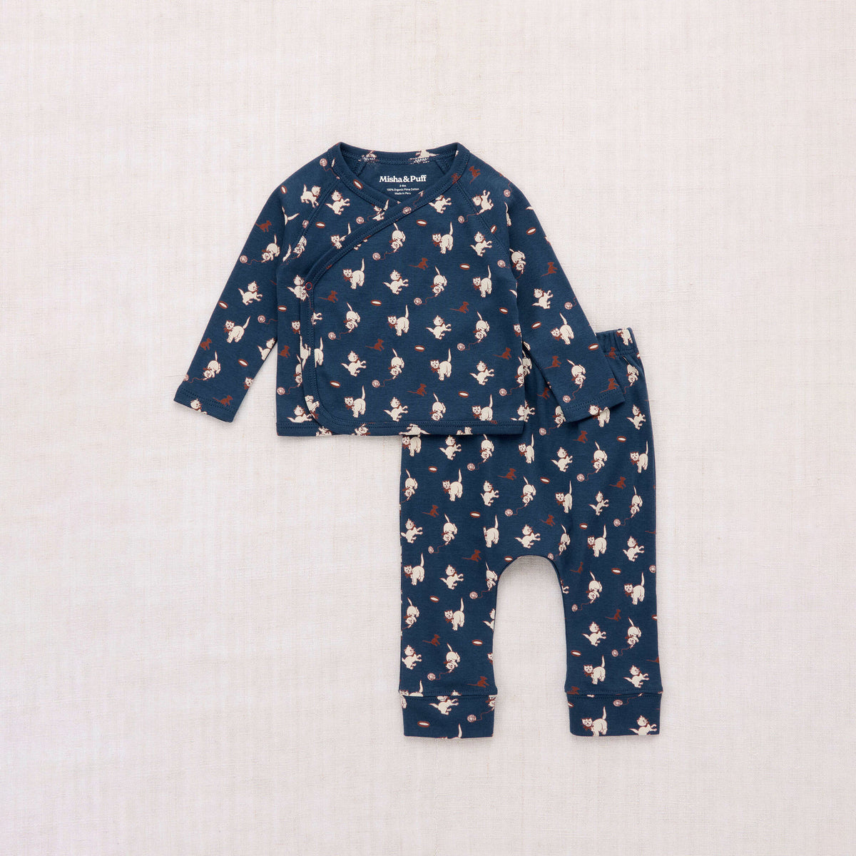 Baby Boys & Girls Dark Blue Cat Printed Cotton Set