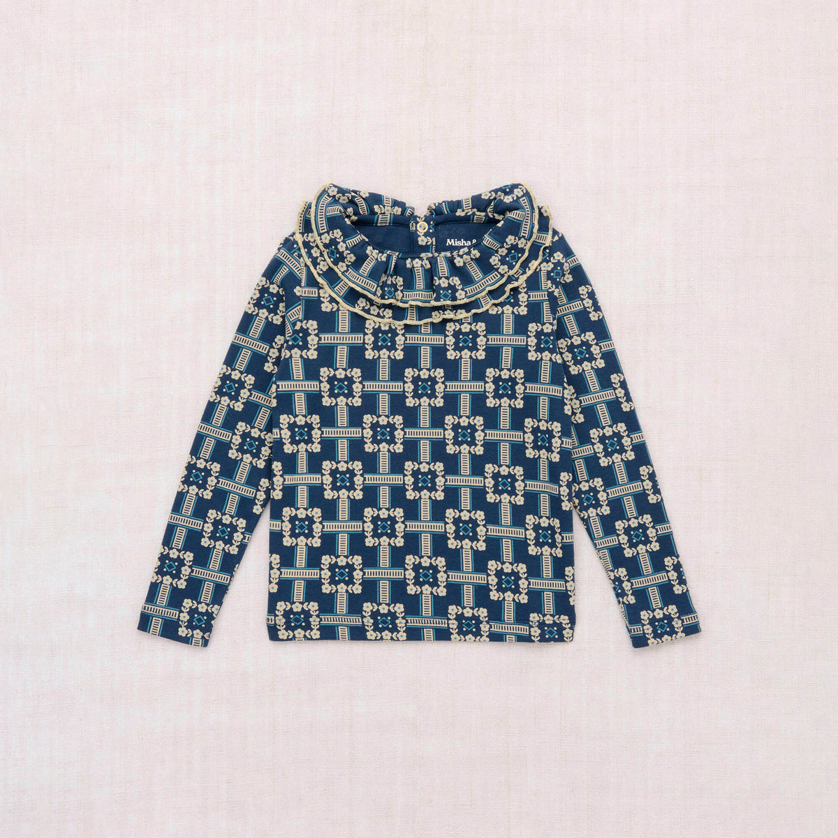 Girls Blue Floral Cotton T-Shirt