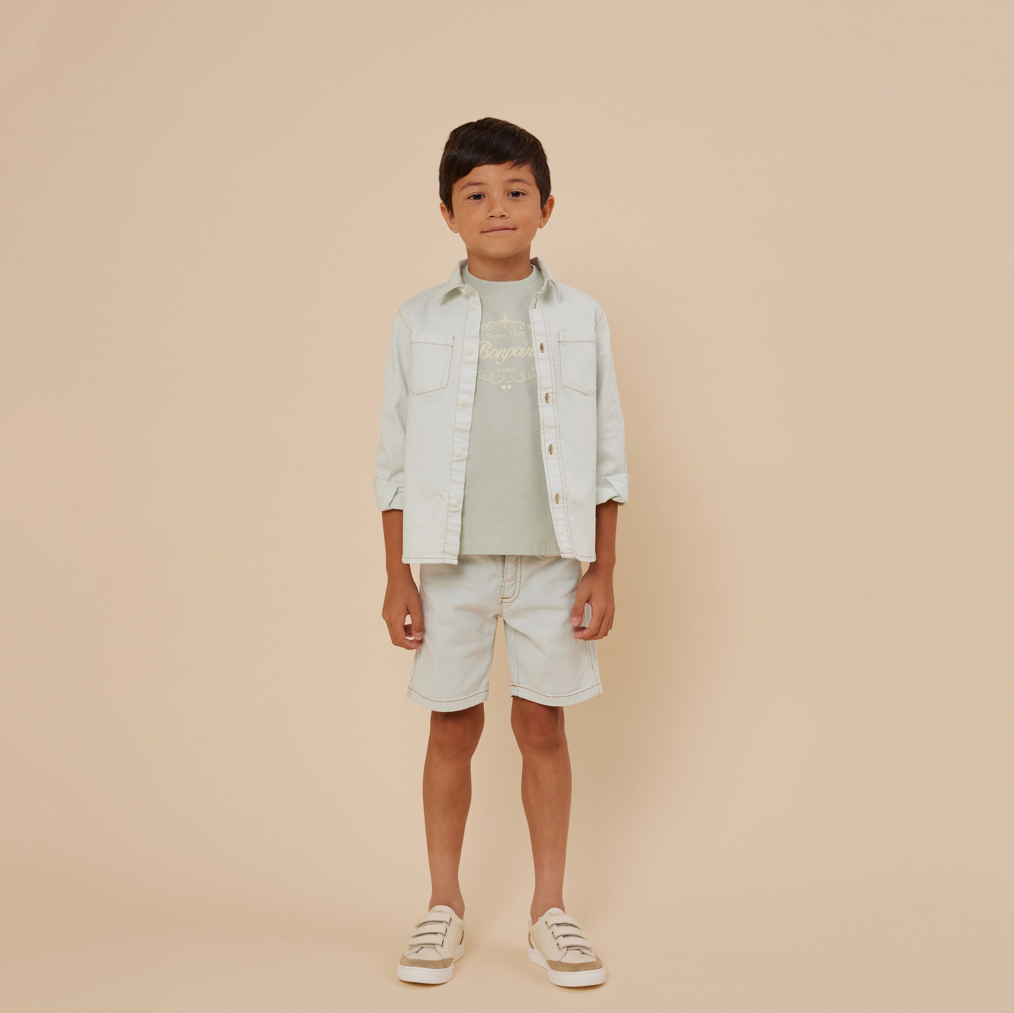Boys Light Green Logo Cotton T-Shirt