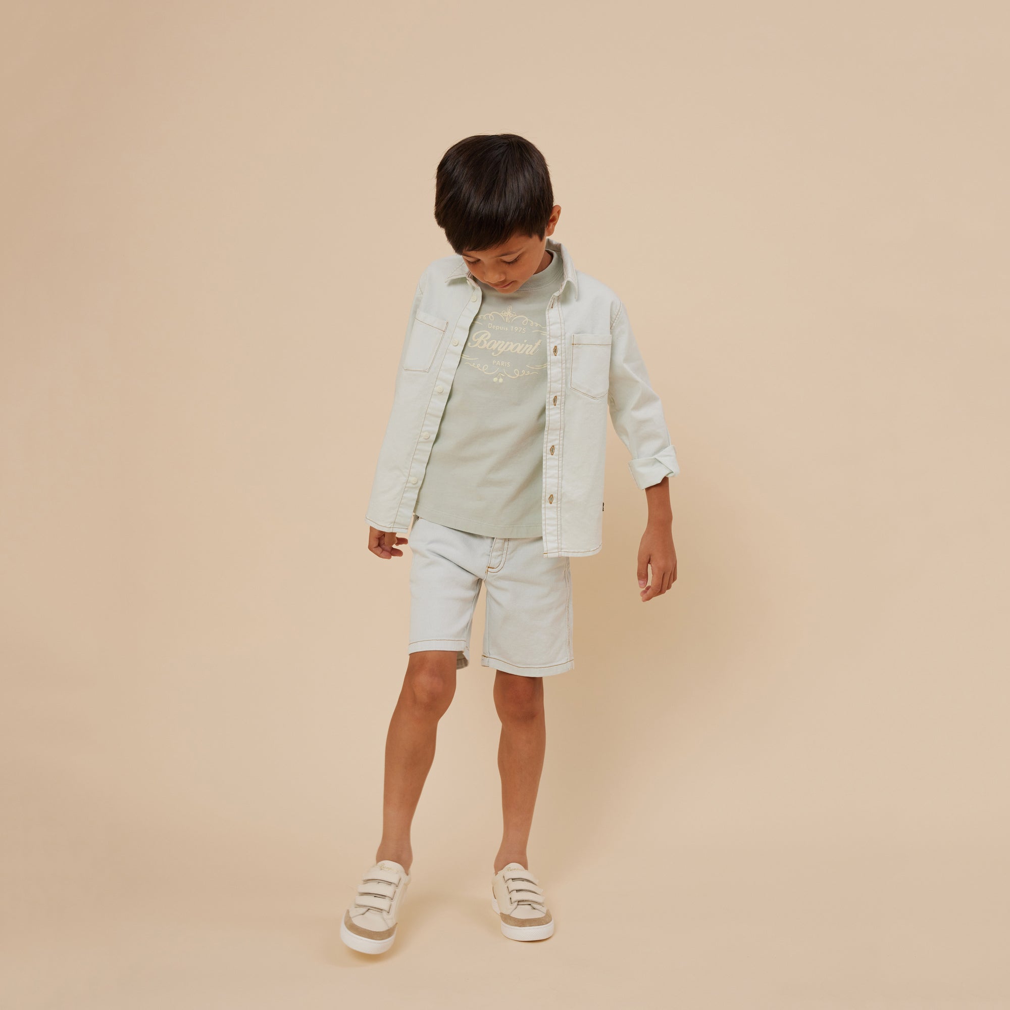 Boys Light Green Logo Cotton T-Shirt