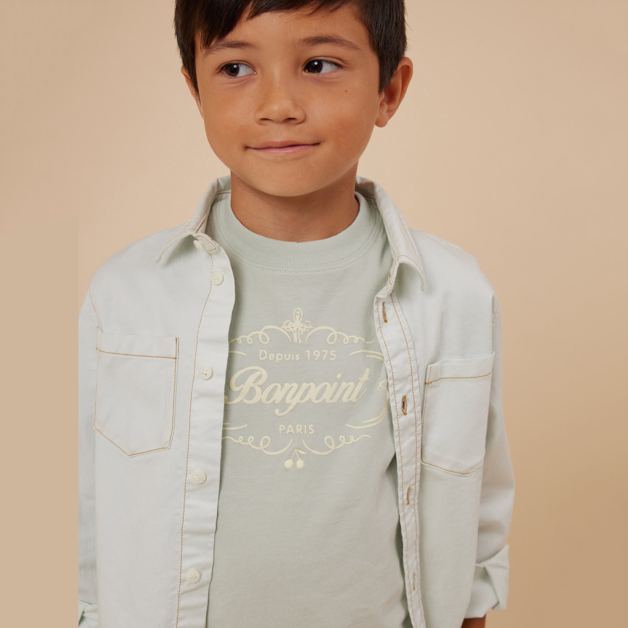 Boys Light Green Logo Cotton T-Shirt