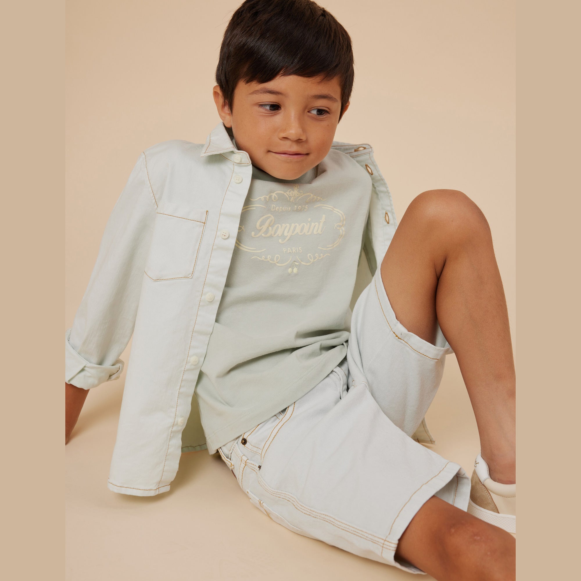 Boys Light Green Logo Cotton T-Shirt