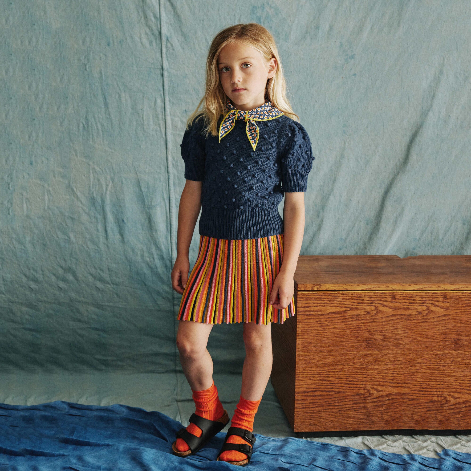 Girls Multicolor Stripes Cotton Skirt