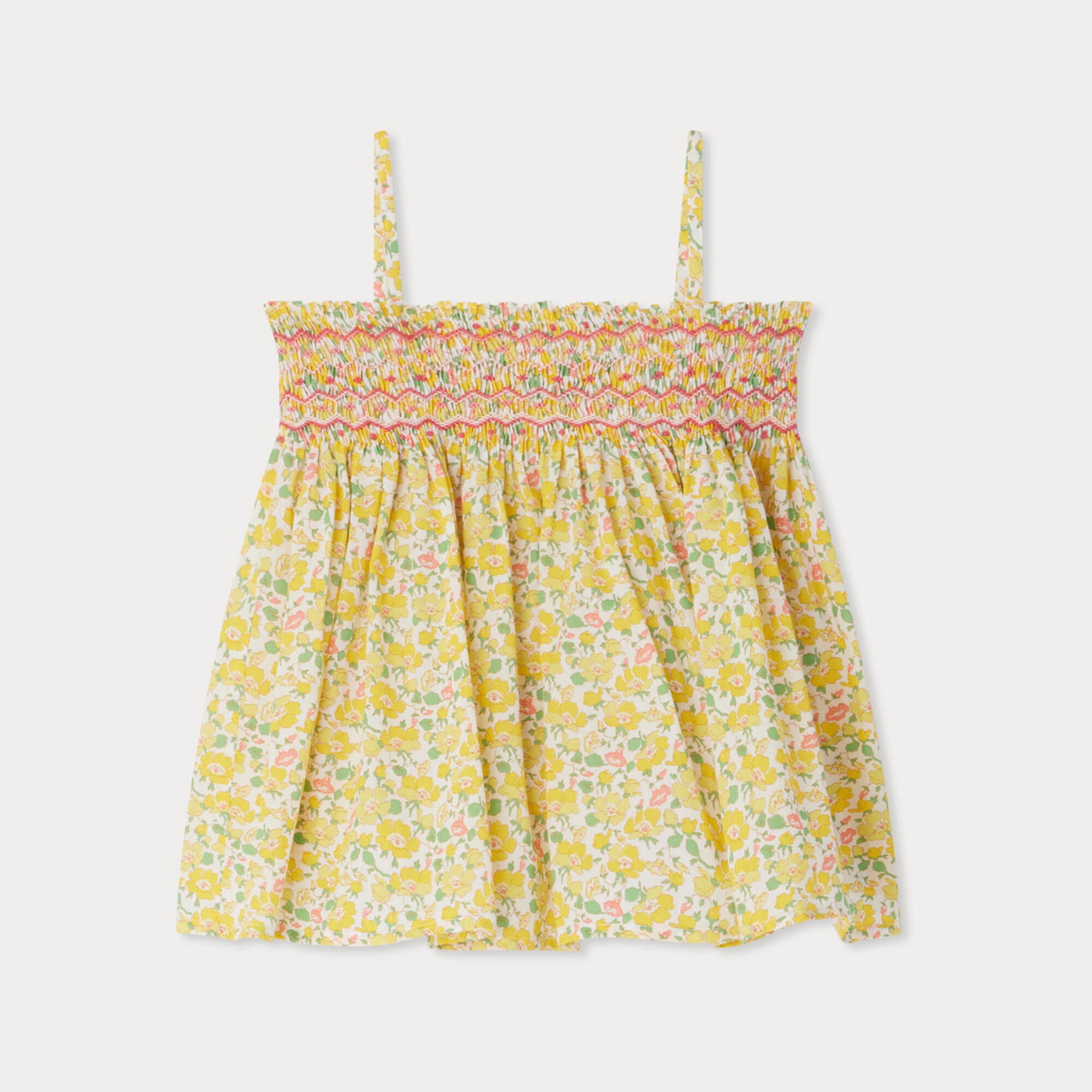 Girls Yellow Floral Cotton Strap Top