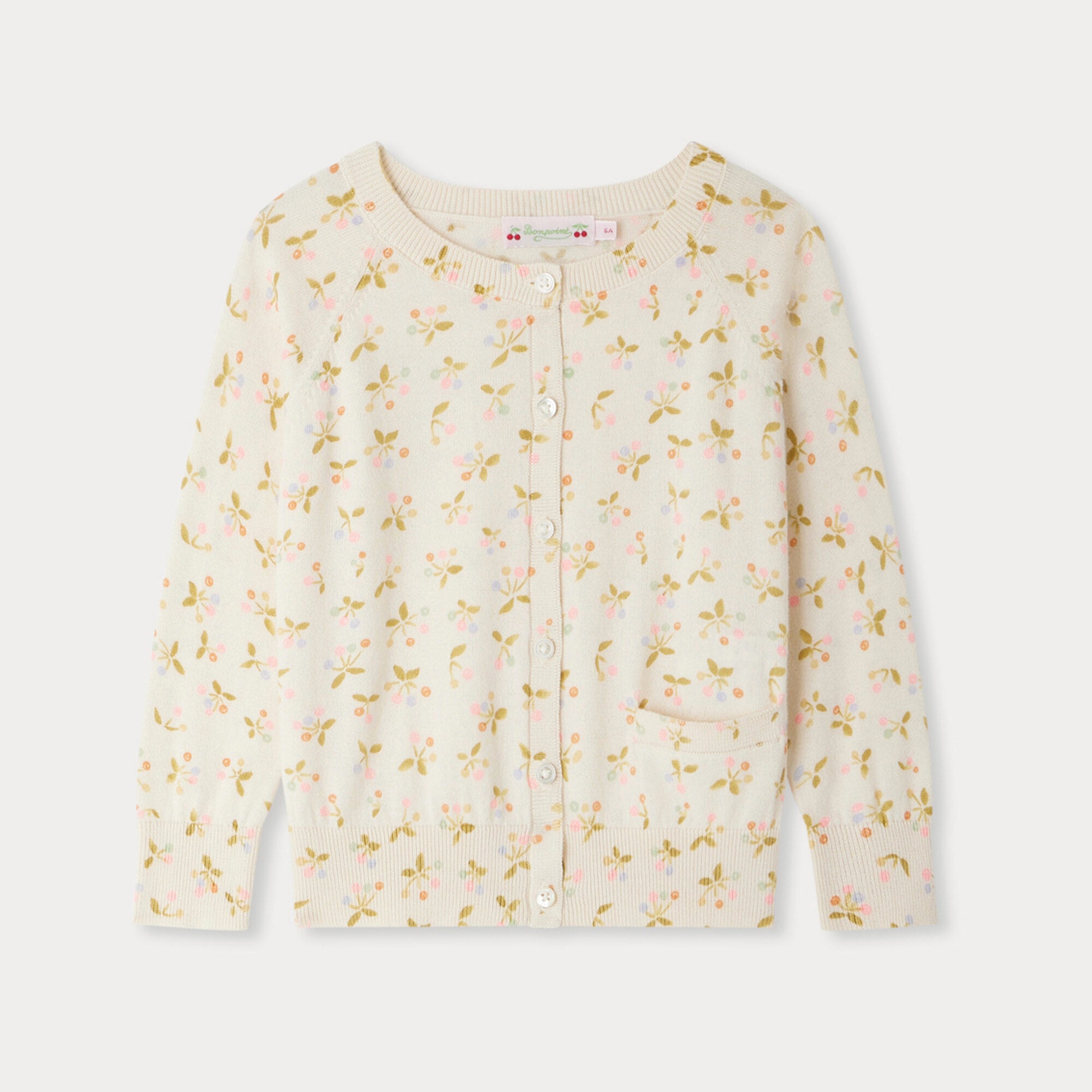 Girls Ivory Printed Cotton Cardigan