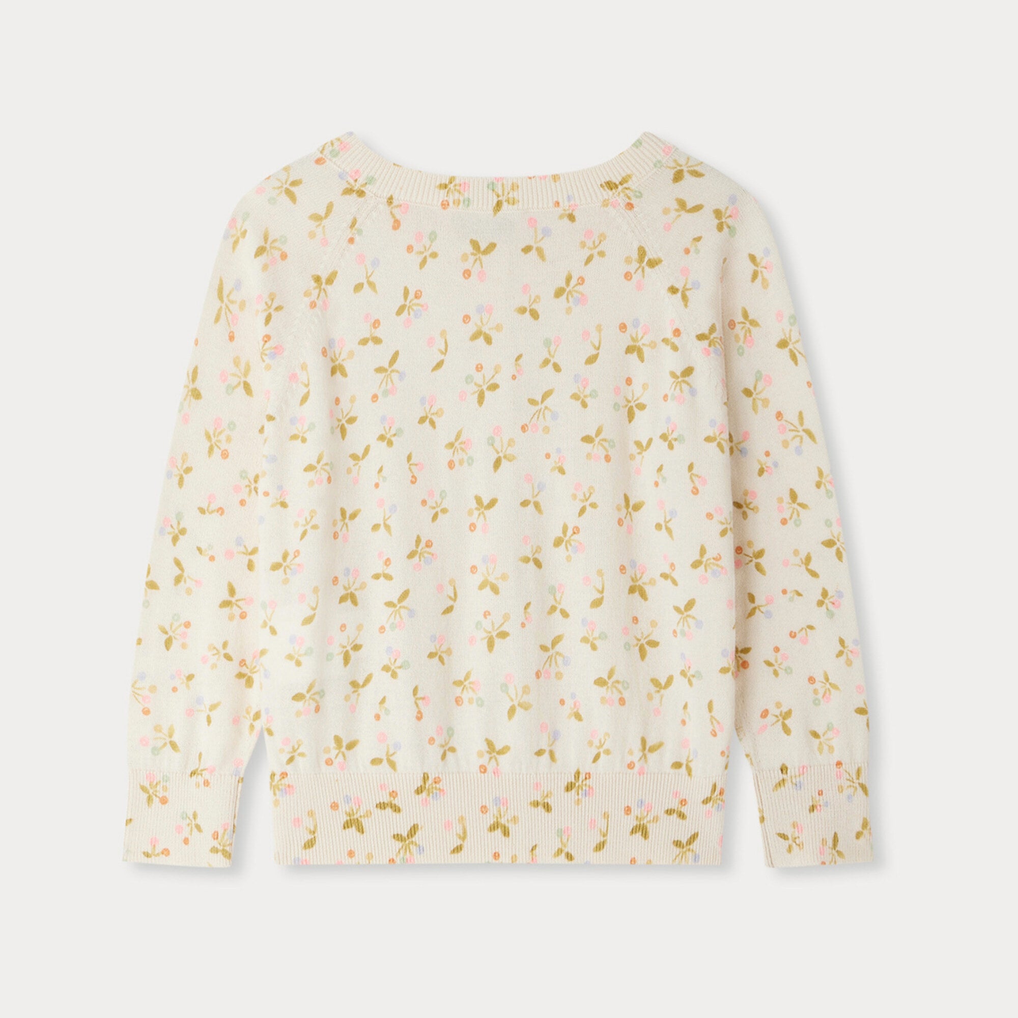 Girls Ivory Printed Cotton Cardigan