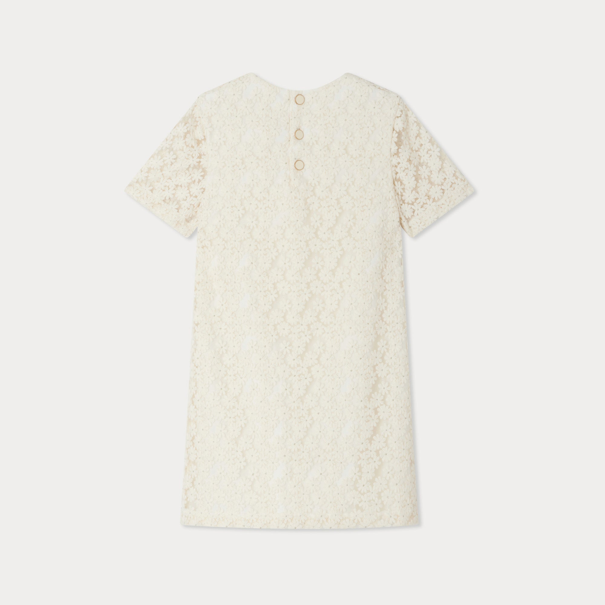 Girls White Flower Embroidered Tulle Dress
