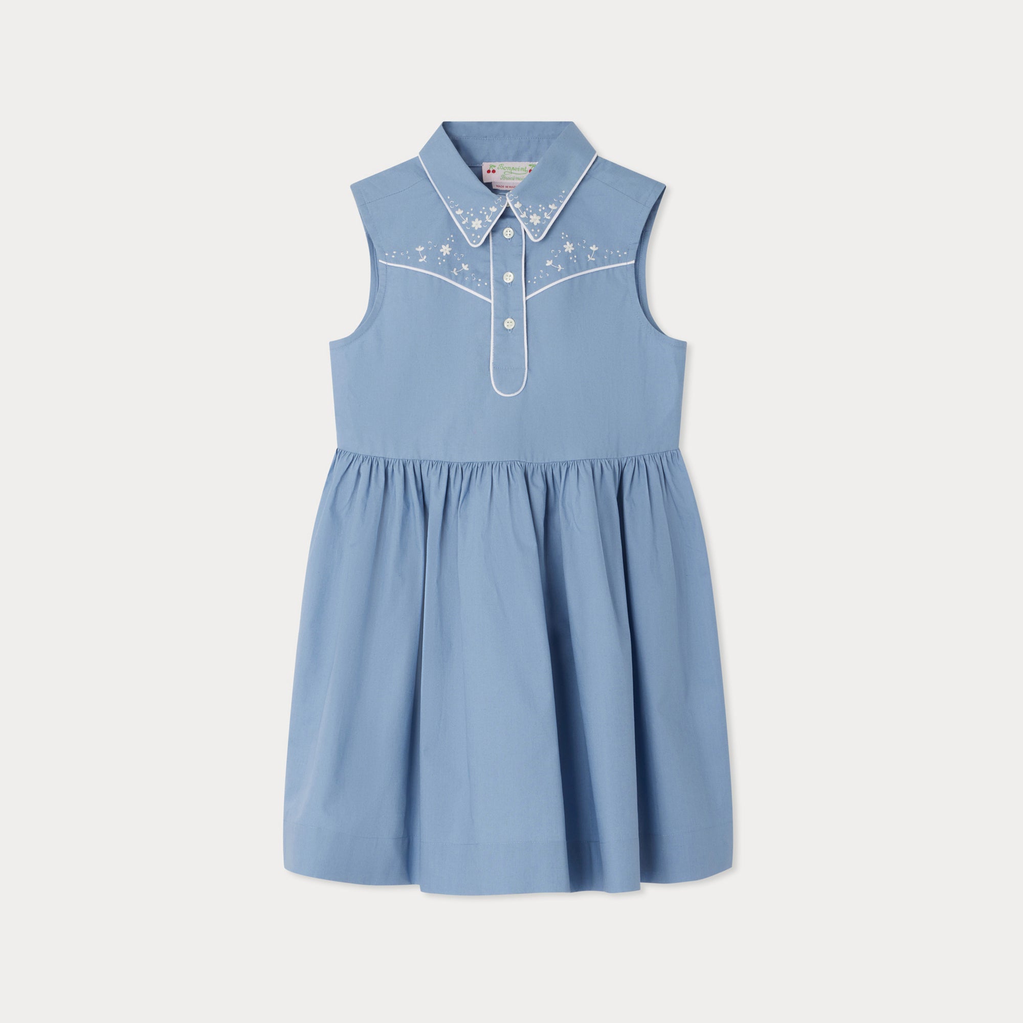 Girls Blue Embroidered Cotton Dress