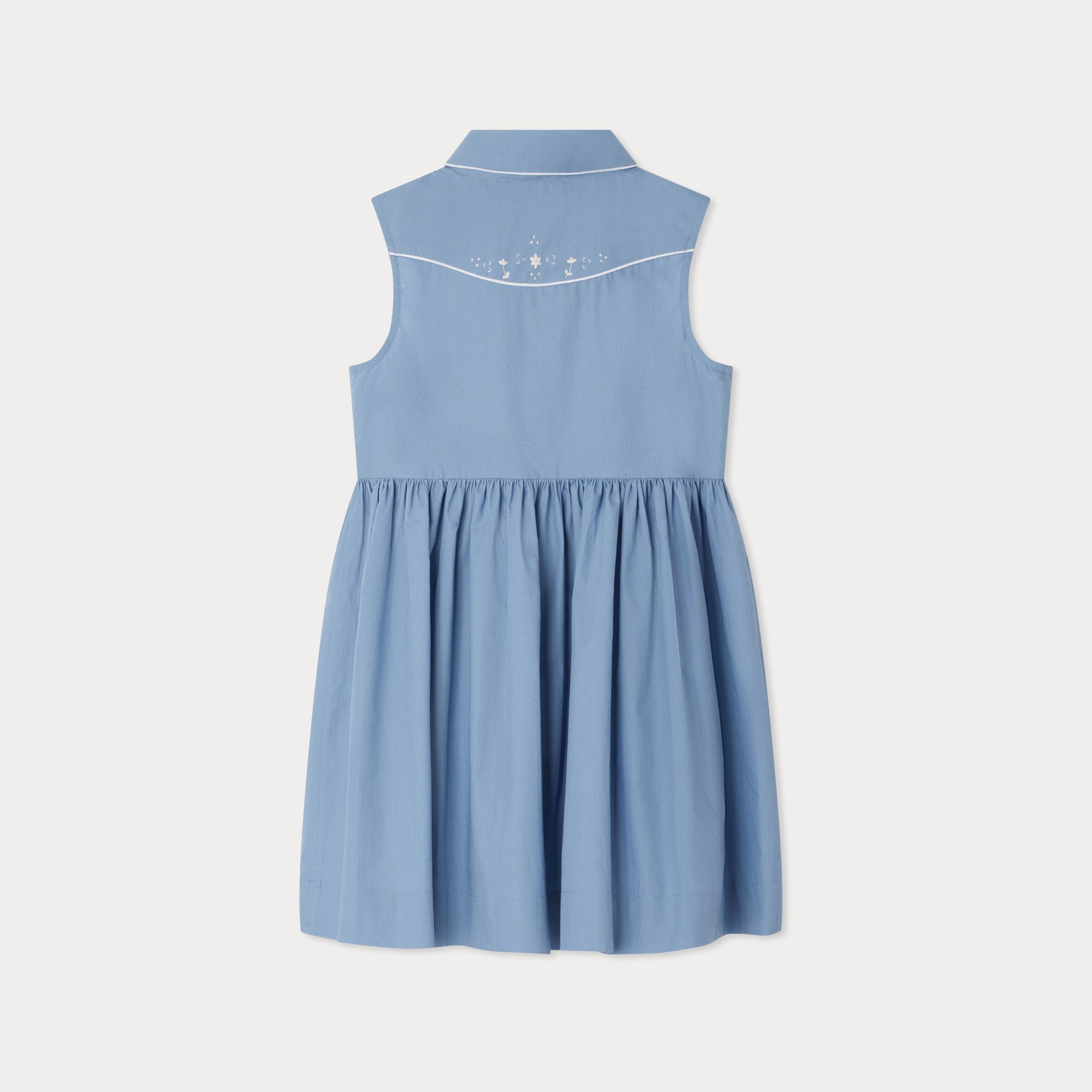 Girls Blue Embroidered Cotton Dress