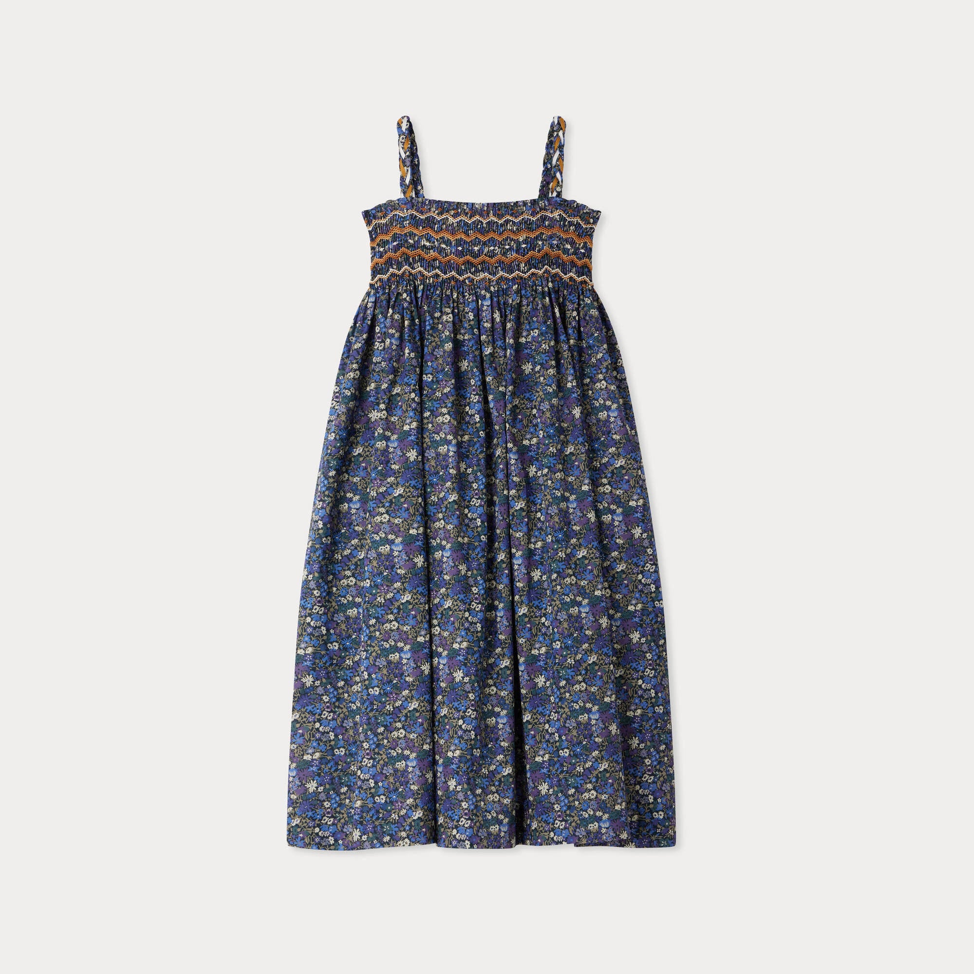 Girls Blue Floral Cotton Strap Dress