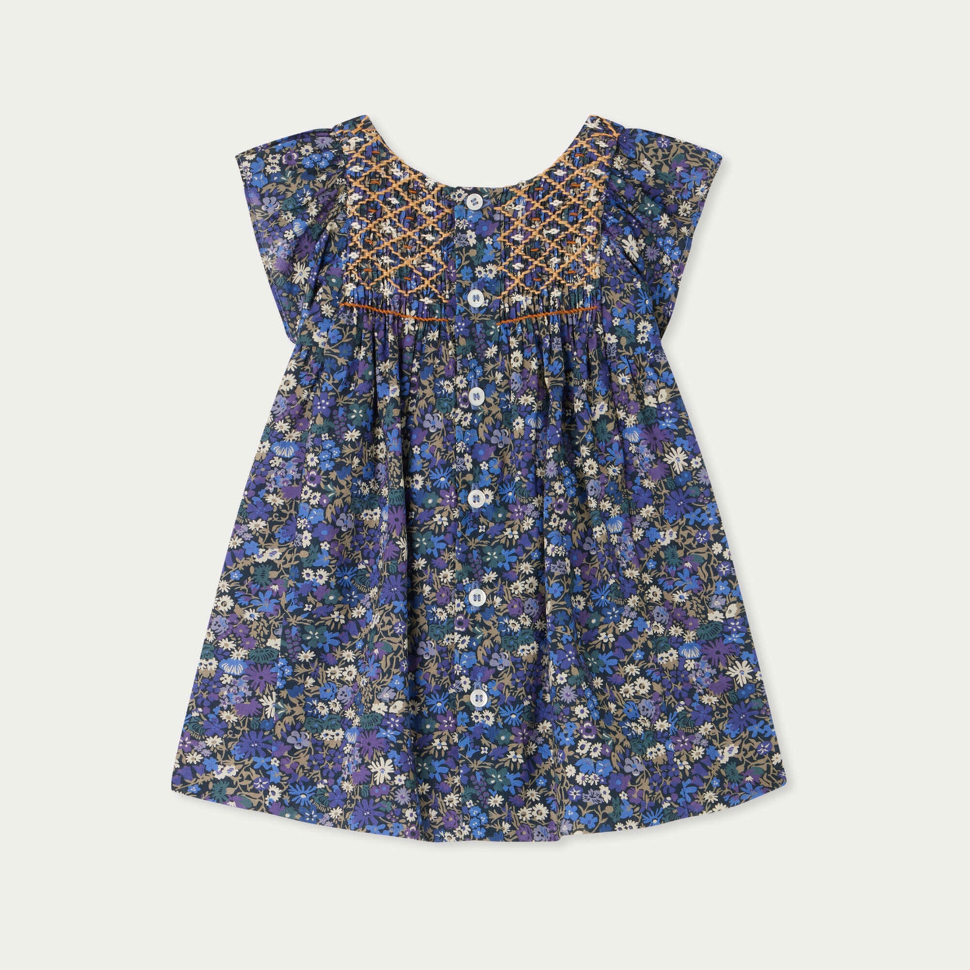 Baby Girls Blue Floral Cotton Dress