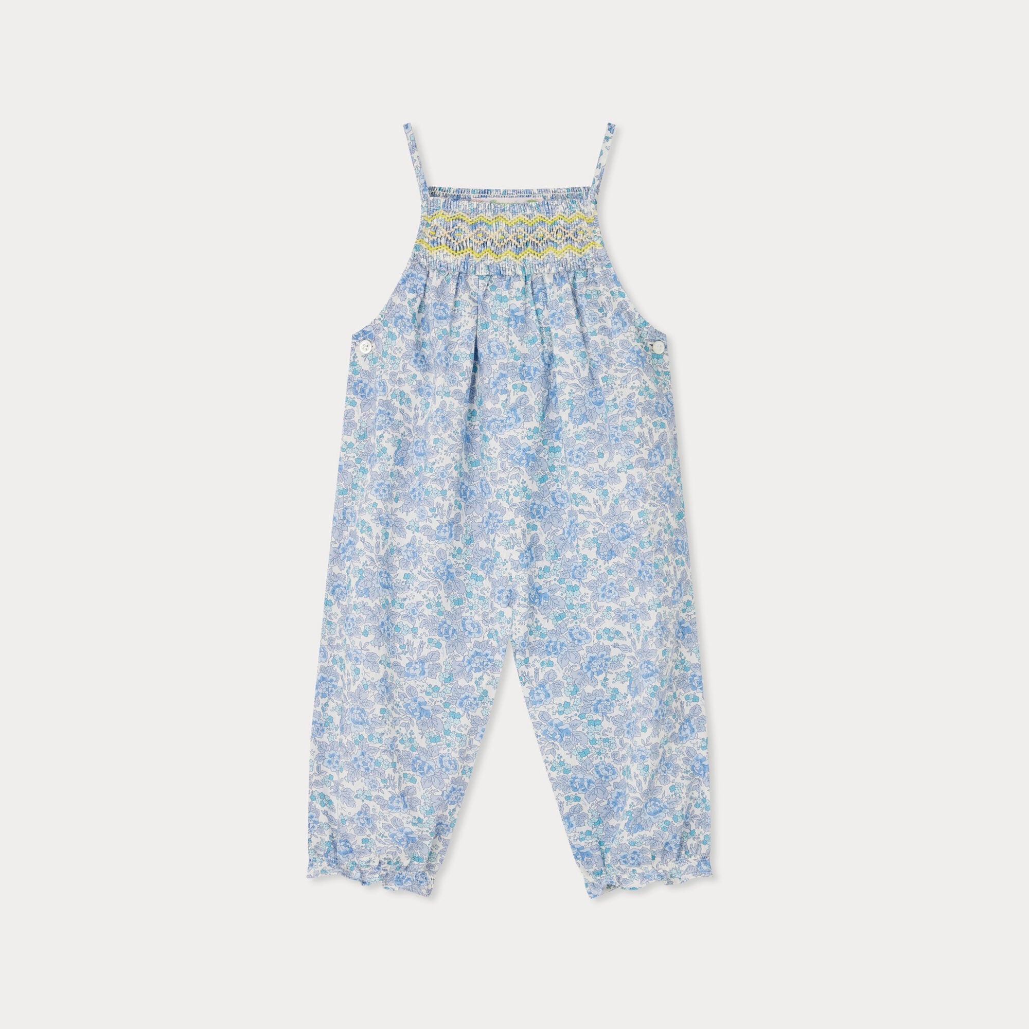 Baby Girls Blue Floral Cotton Jumpsuit