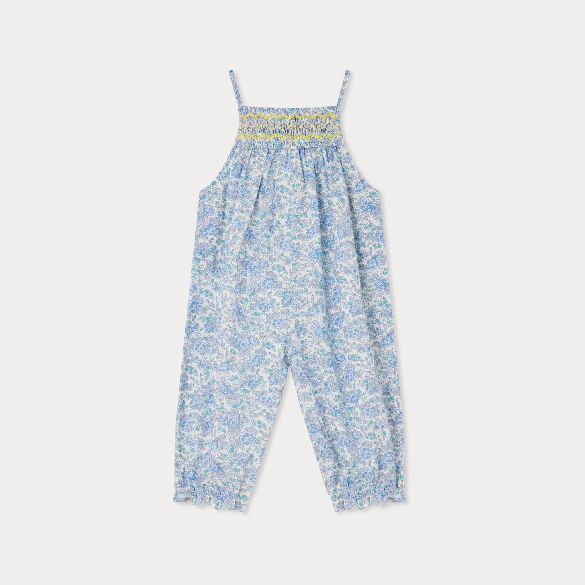 Baby Girls Blue Floral Cotton Jumpsuit
