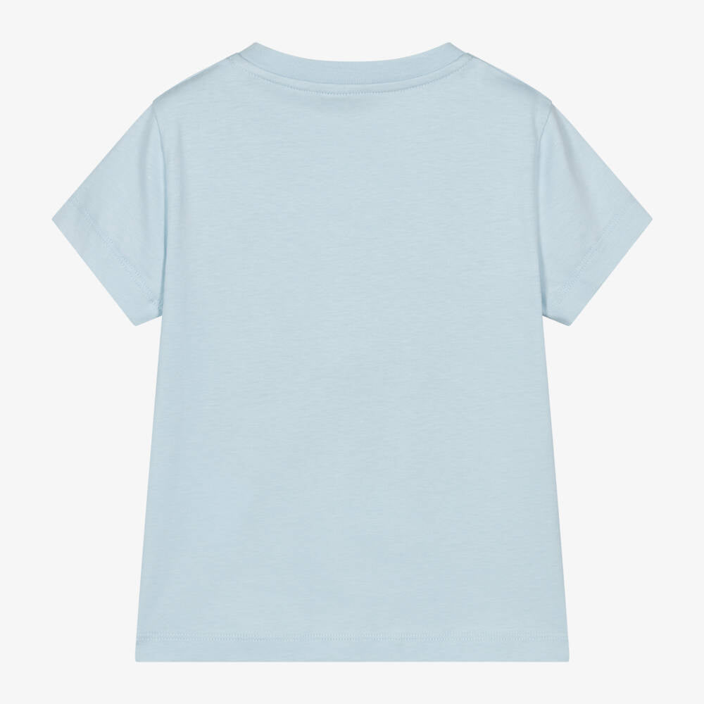 Girls Blue Embroidered Logo Cotton T-Shirt