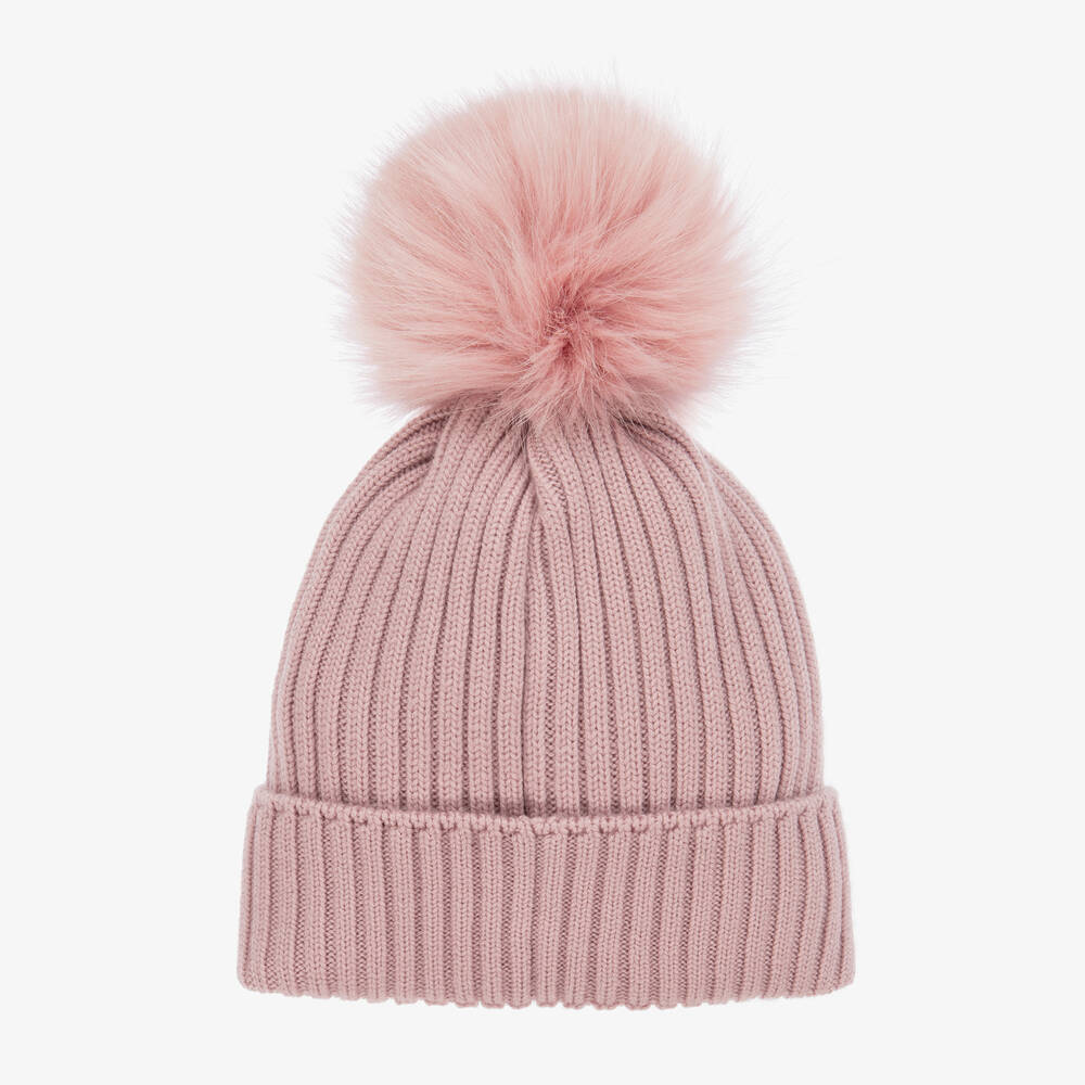 Girls Pink Wool Pom-Pom Hat