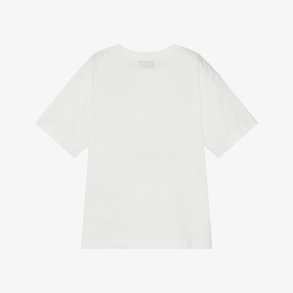 Boys & Girls White Bear Printed Cotton T-Shirt