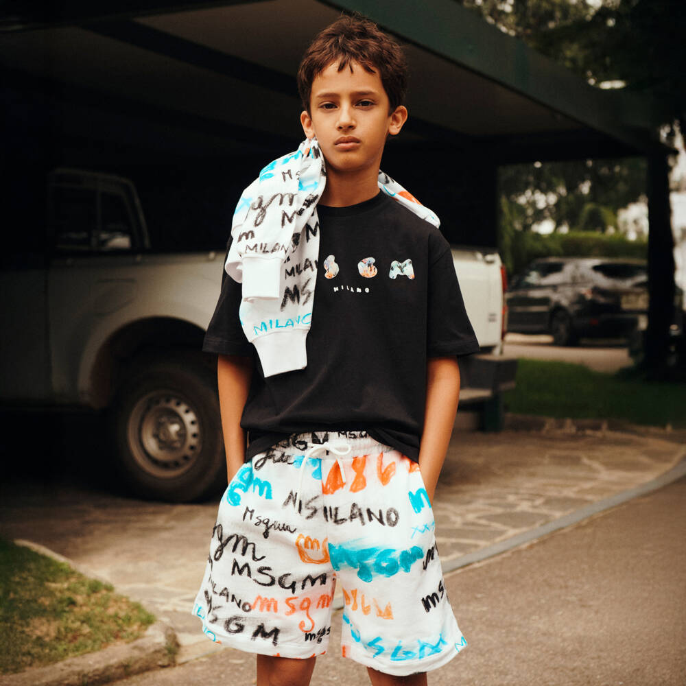 Boys Black Logo Cotton T-Shirt