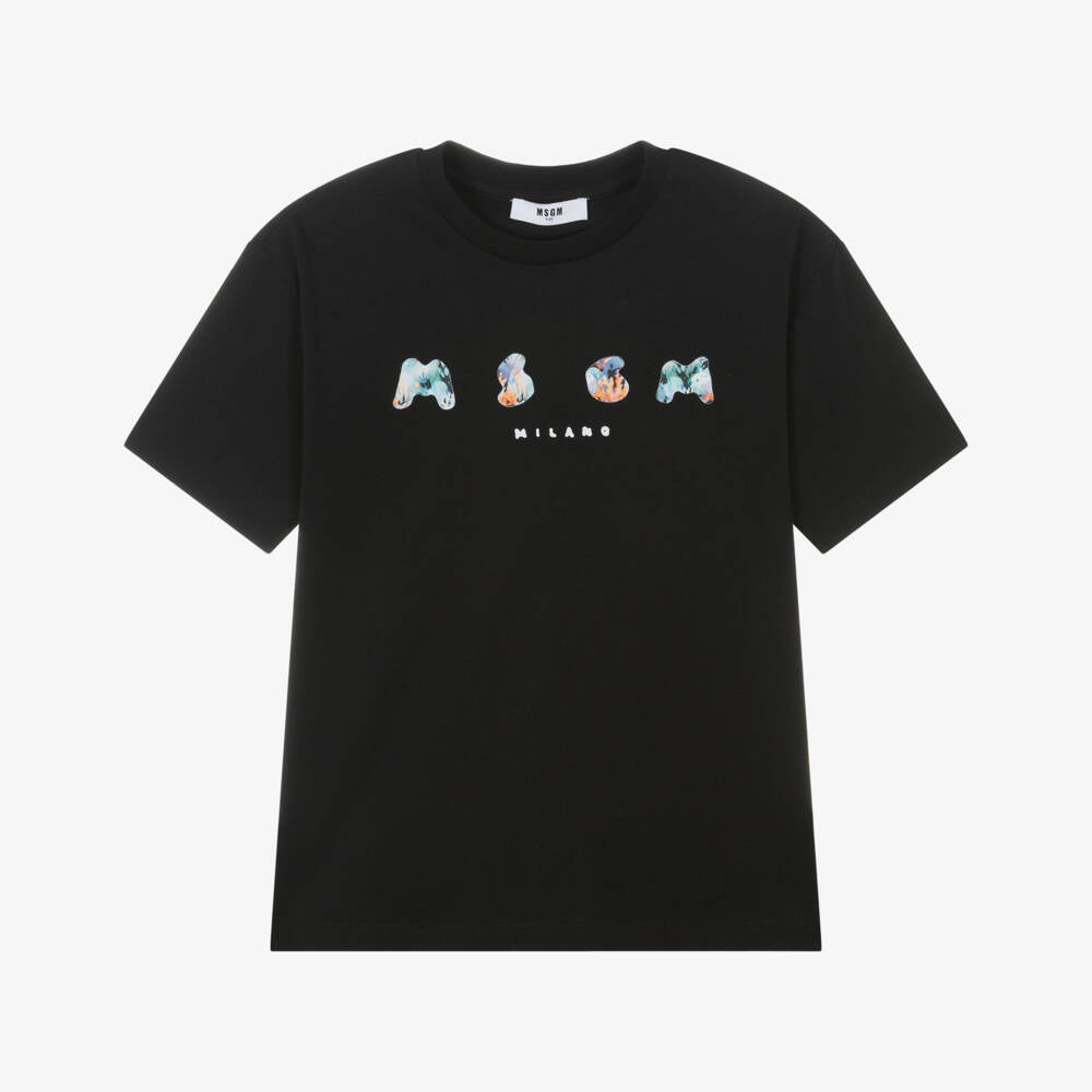 Boys Black Logo Cotton T-Shirt