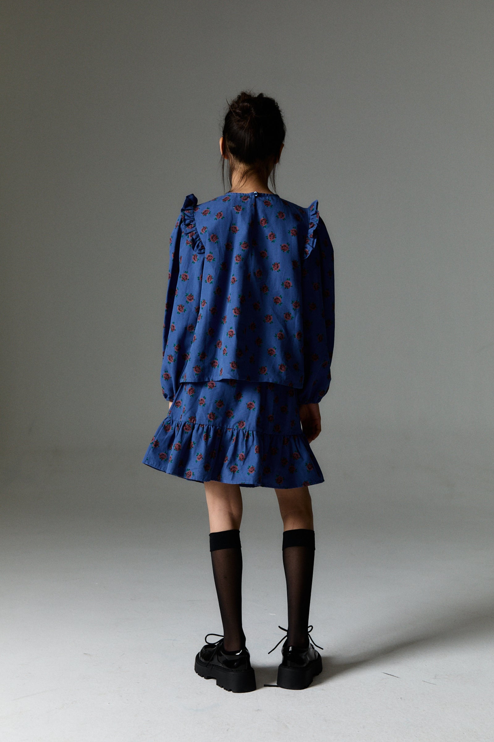 Girls Blue Floral Cotton Skirt