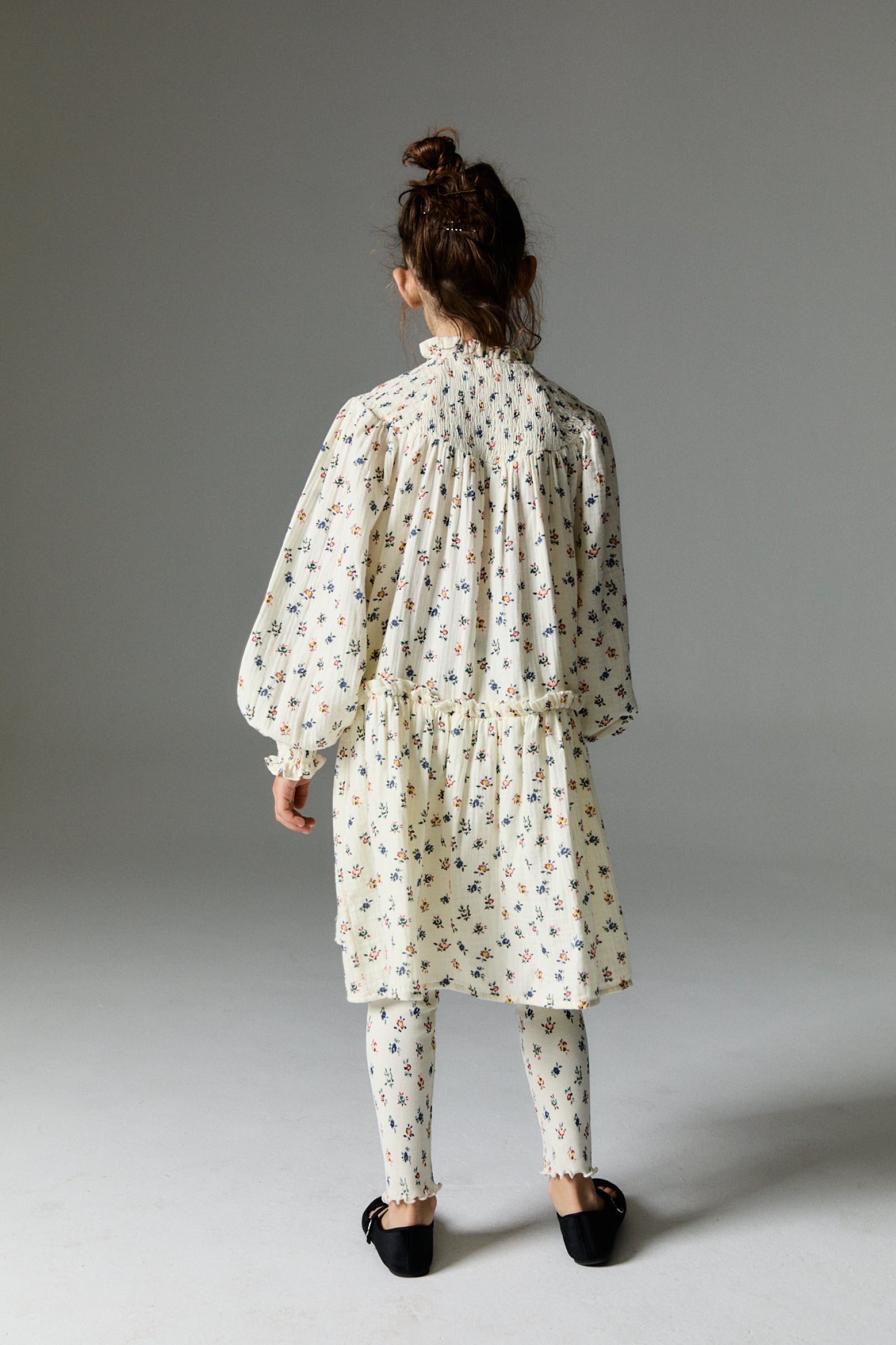 Girls Cream Floral Cotton Dress