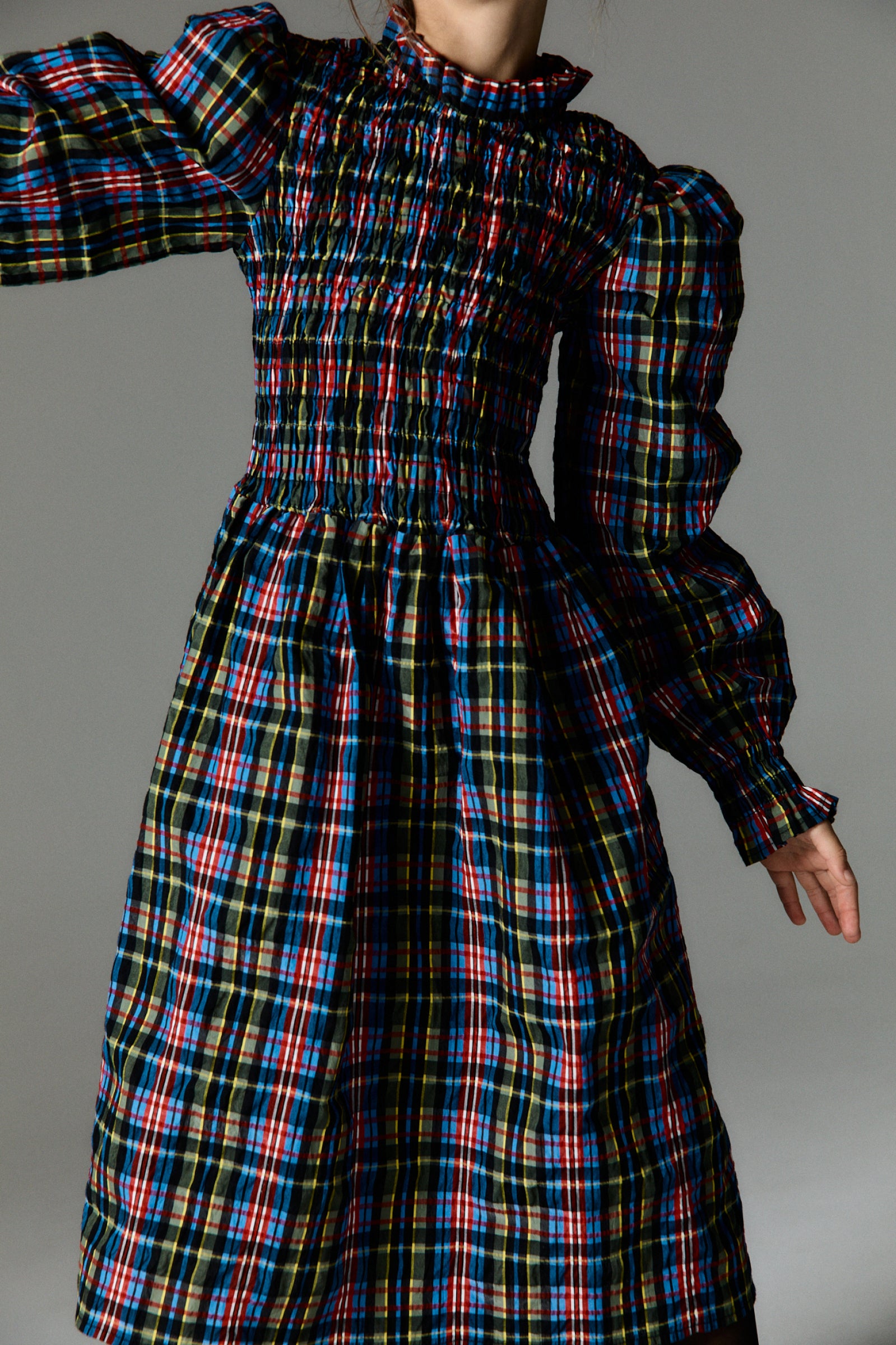 Girls Multicolor Check Dress