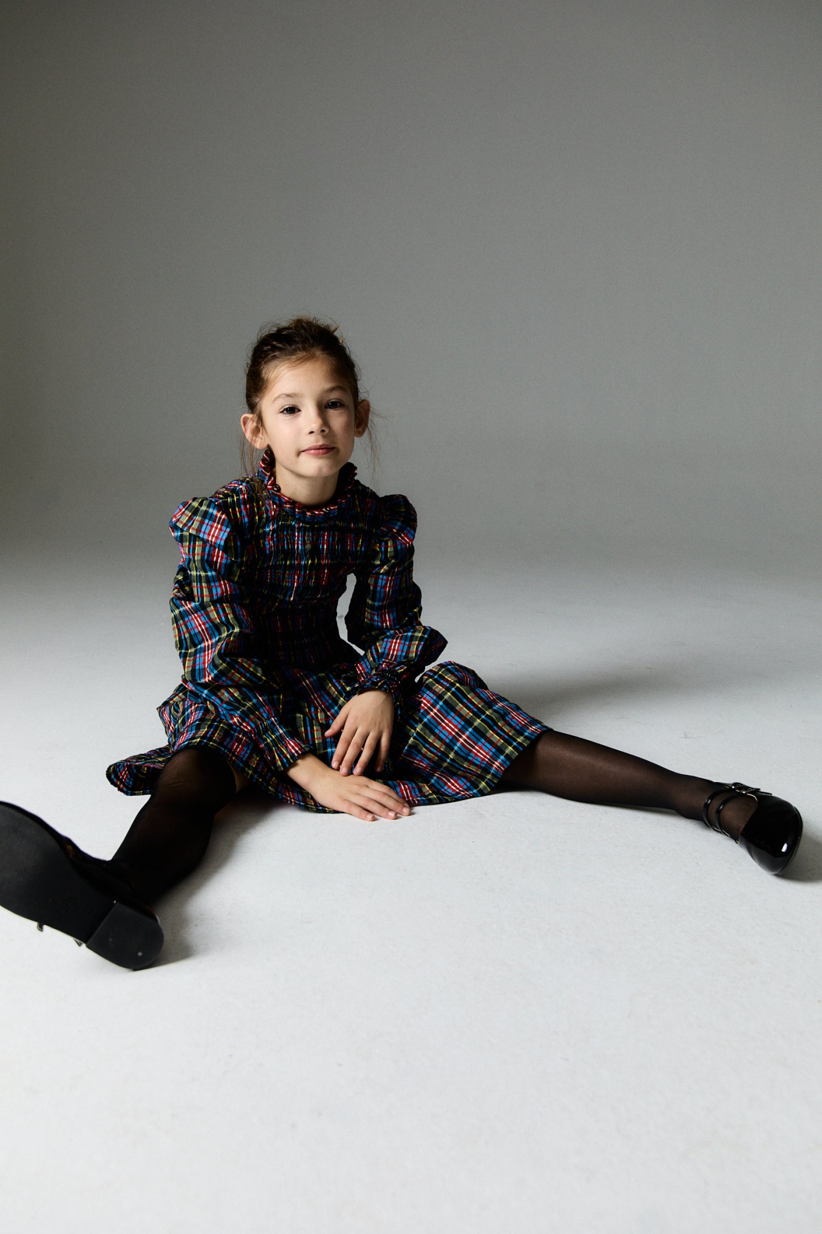 Girls Multicolor Check Dress
