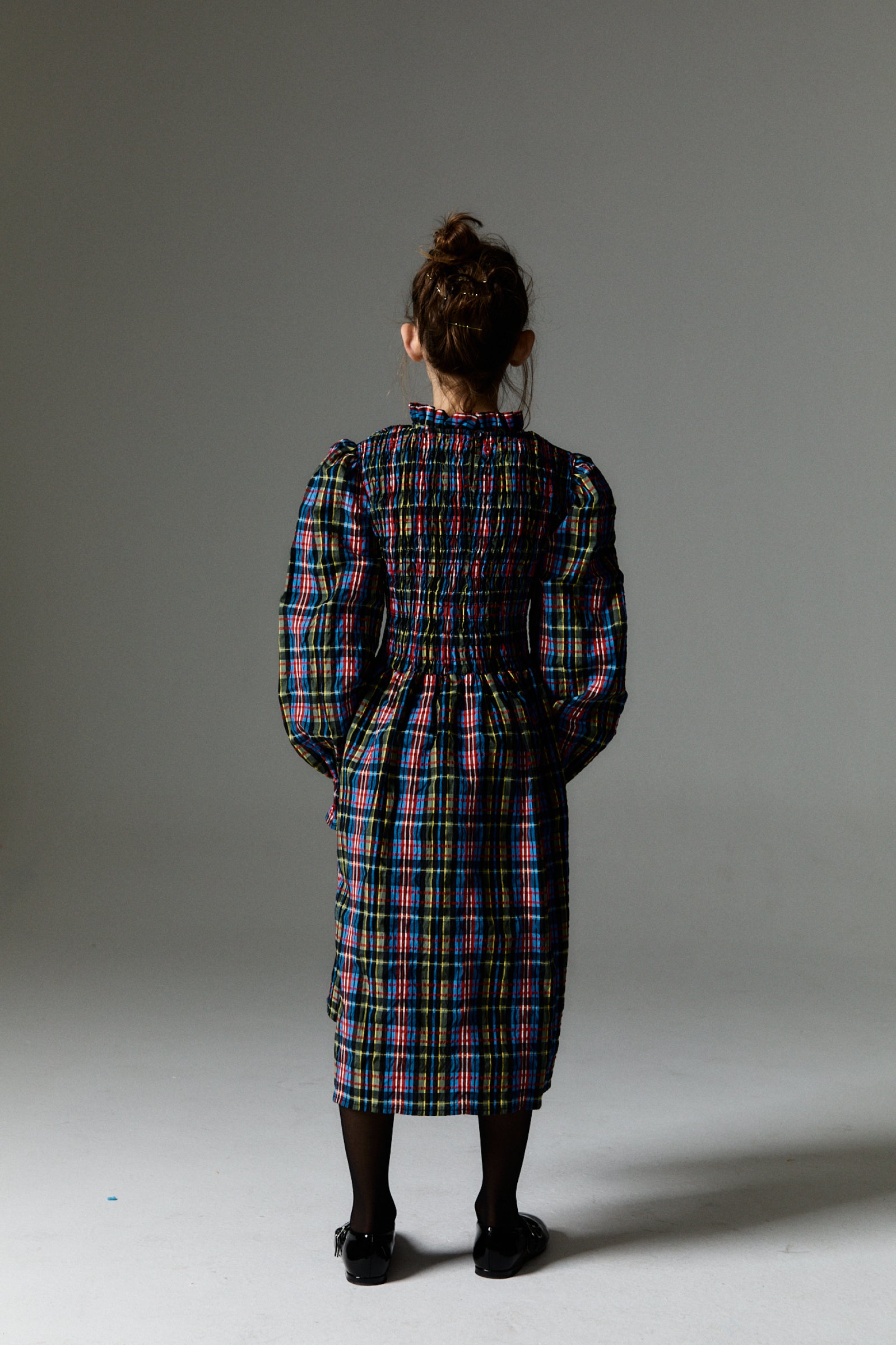 Girls Multicolor Check Dress