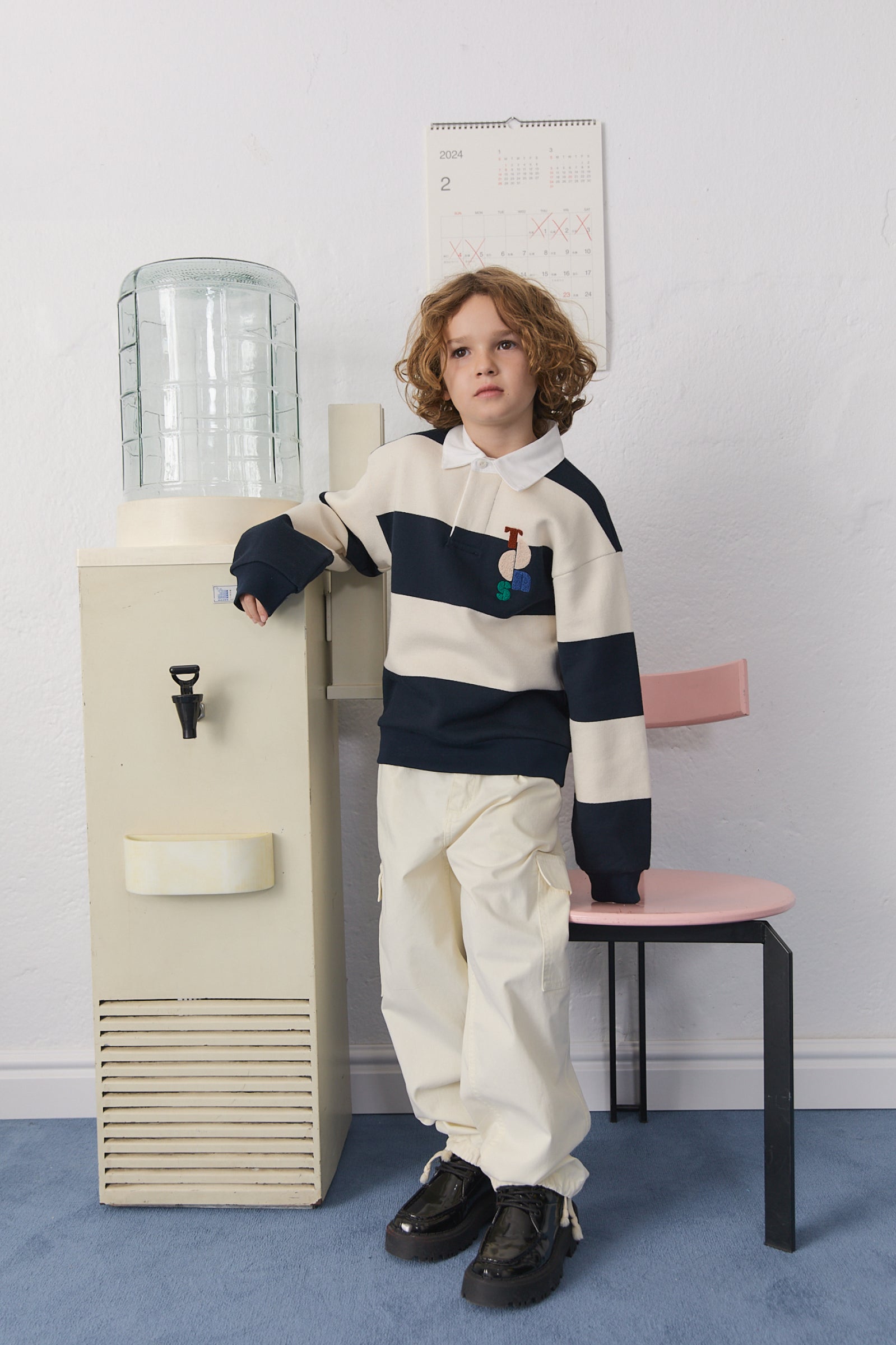 Boys Navy Stripes Cotton Polo Shirt
