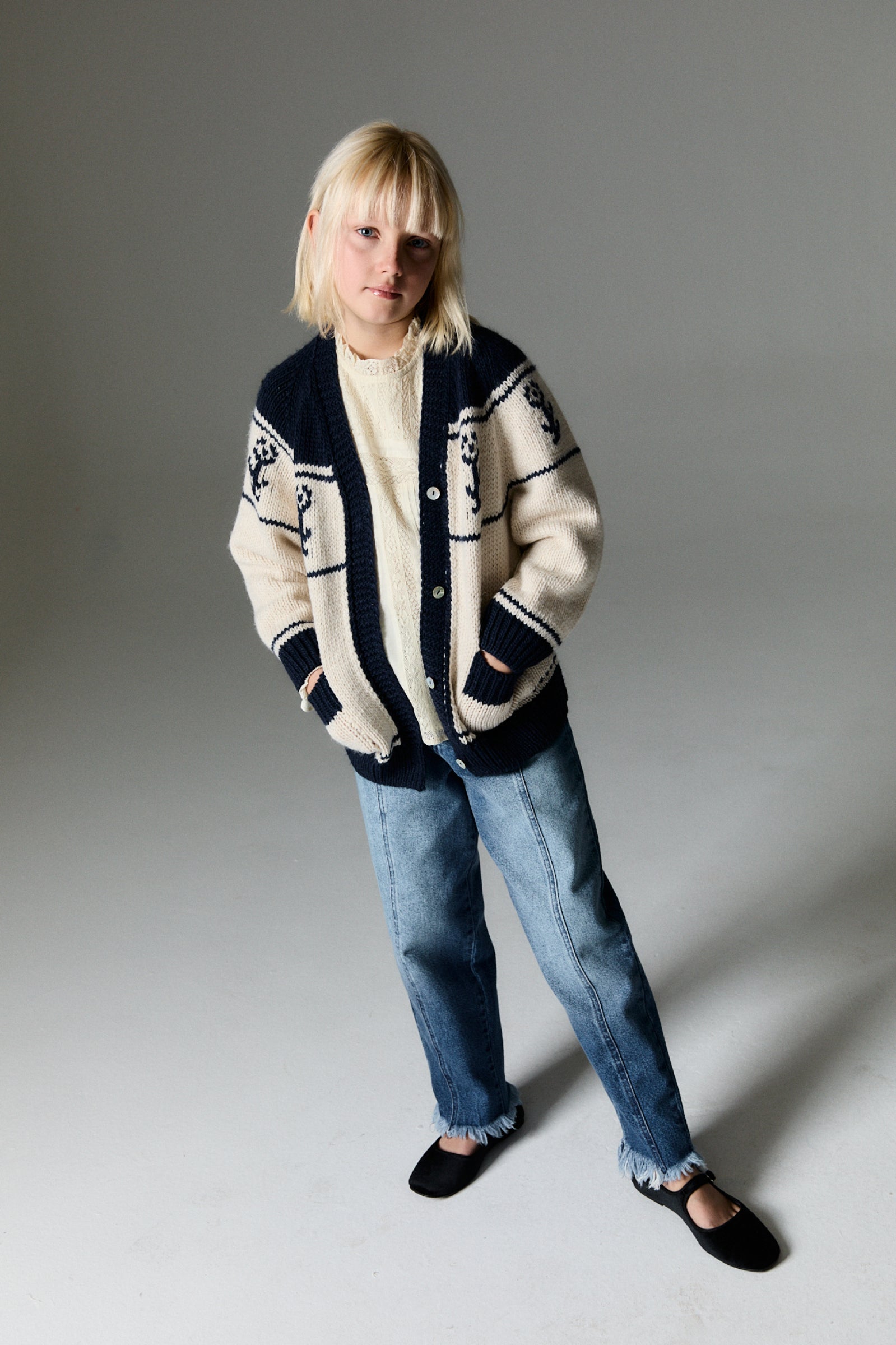 Girls Cream Wool Cardigan
