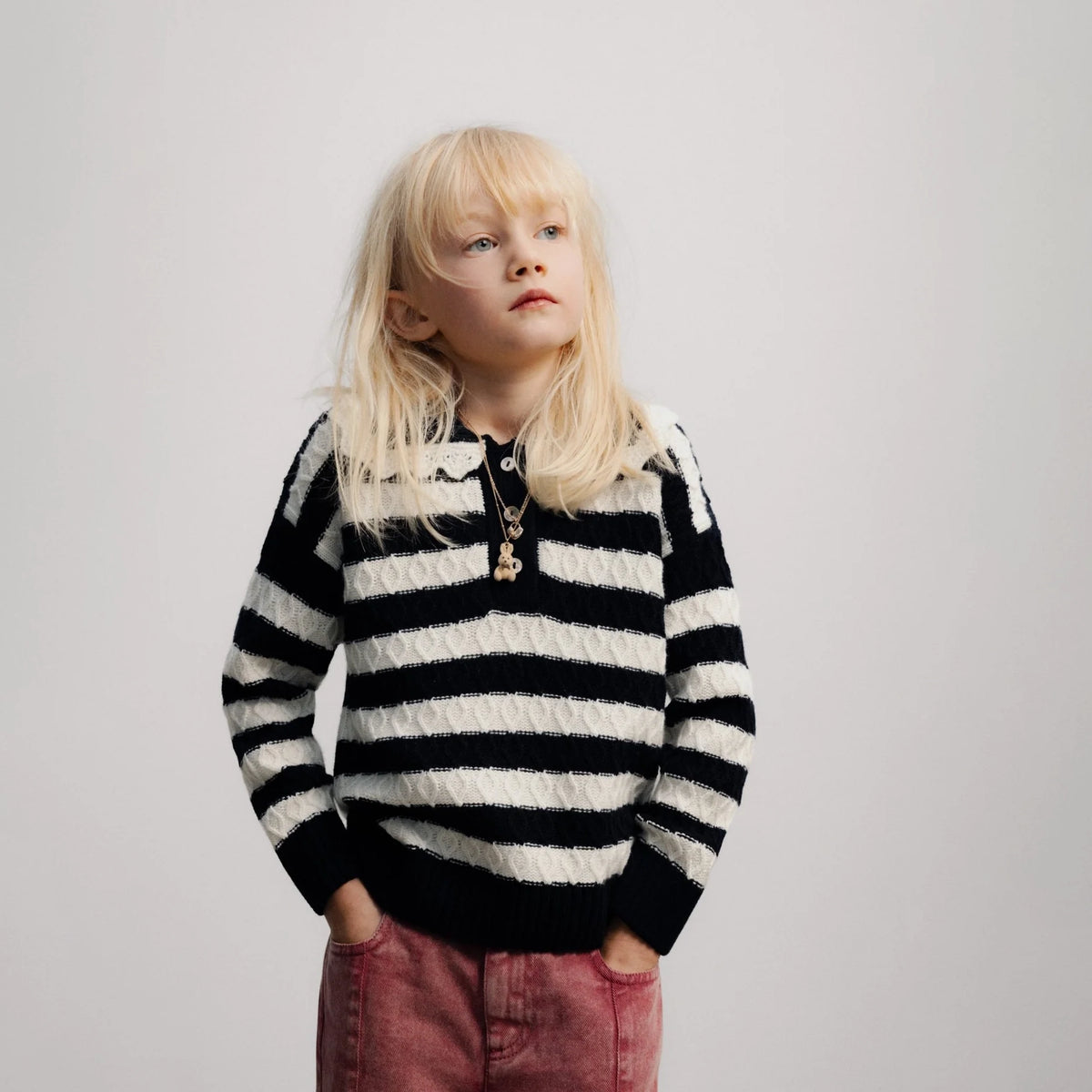 Girls Black Stripes Knit Sweater