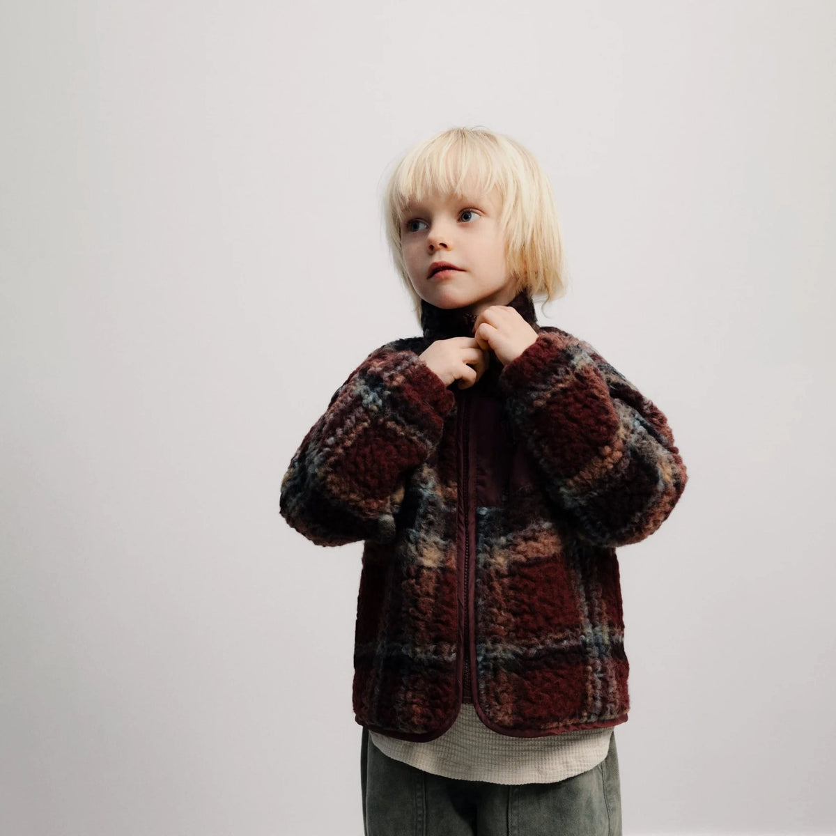 Boys & Girls Dark Red Check Wool Jacket