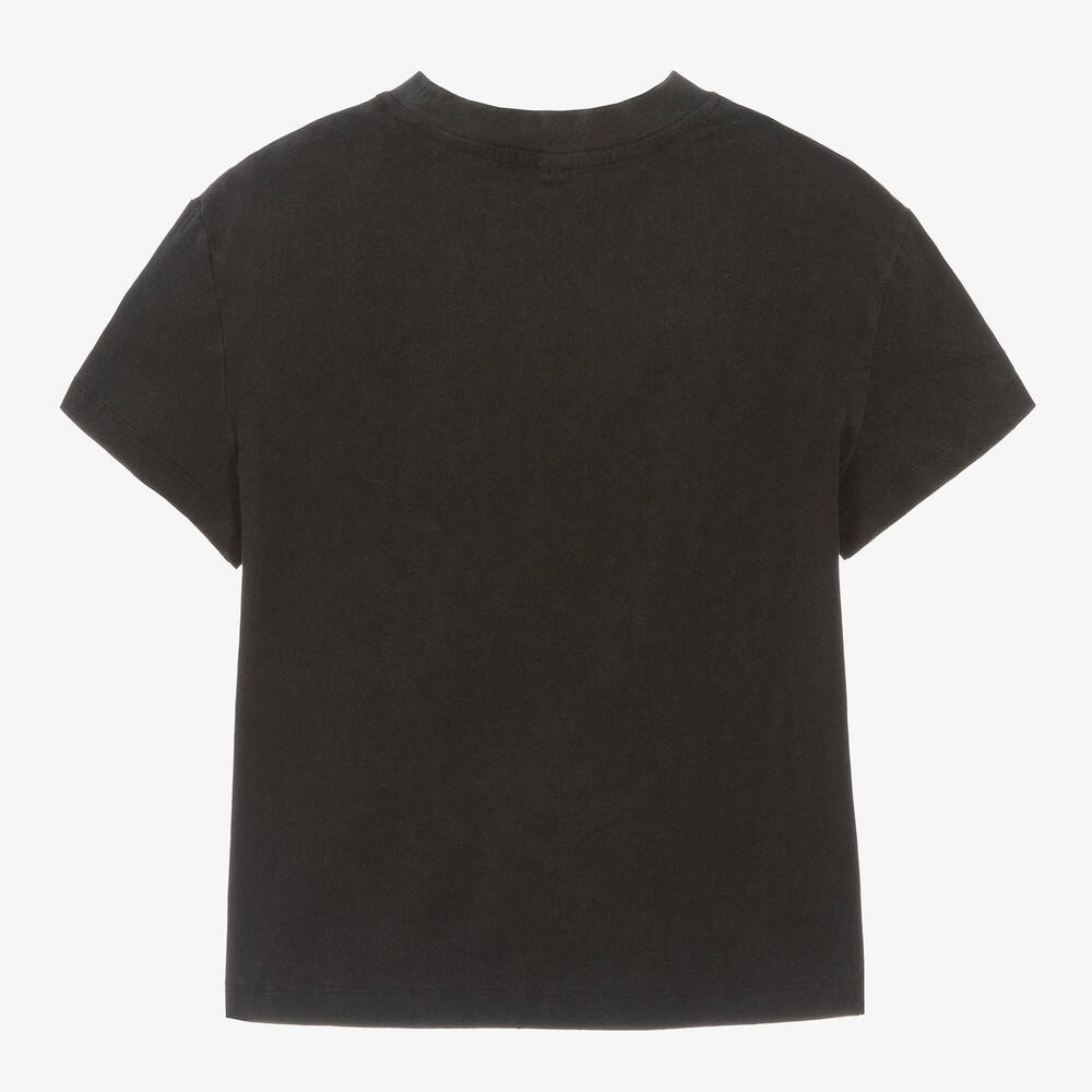 Boys Black Printed Cotton T-Shirt