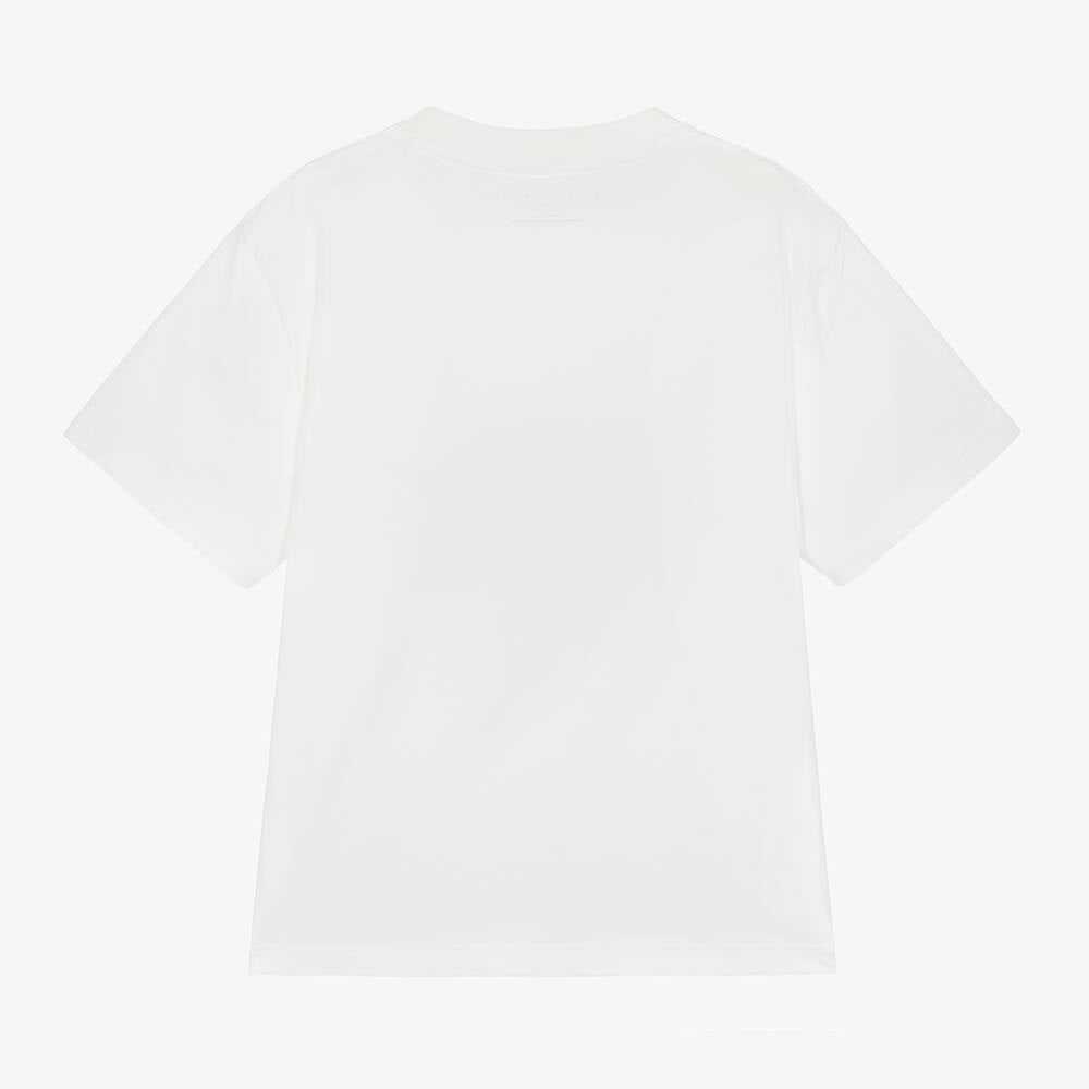 Boys White Logo Cotton T-Shirt