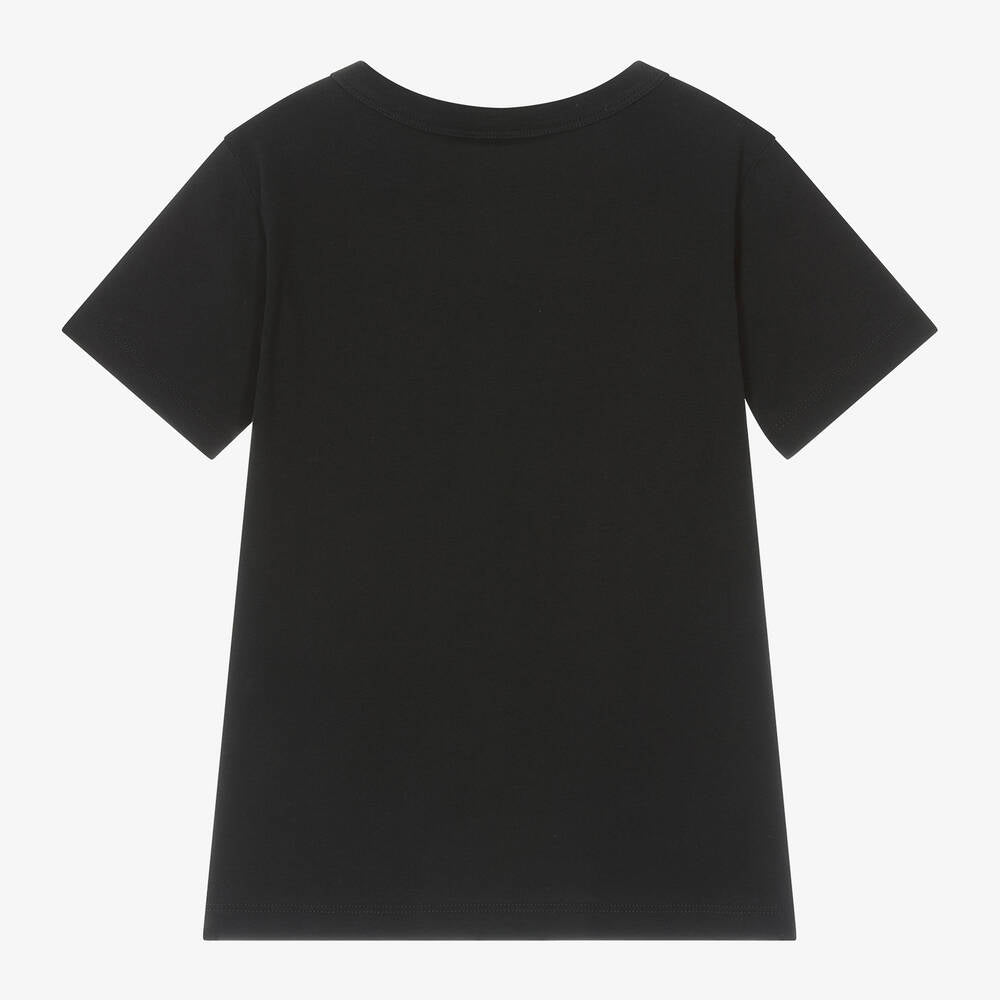 Girls Black Logo Cotton T-Shirt