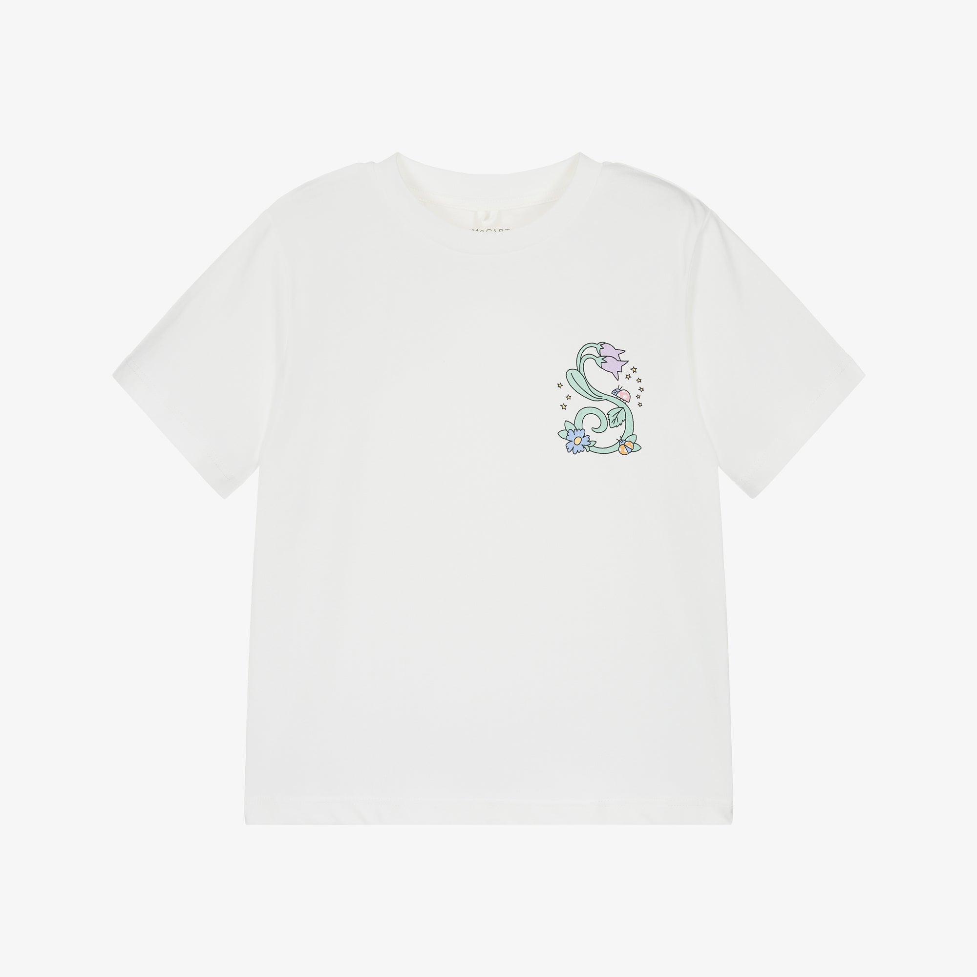Girls White Printed Cotton T-Shirt