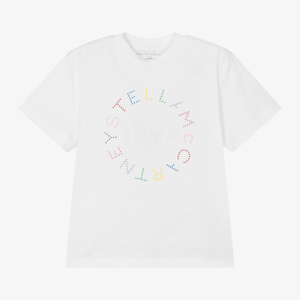 Girls White Logo Cotton T-Shirt