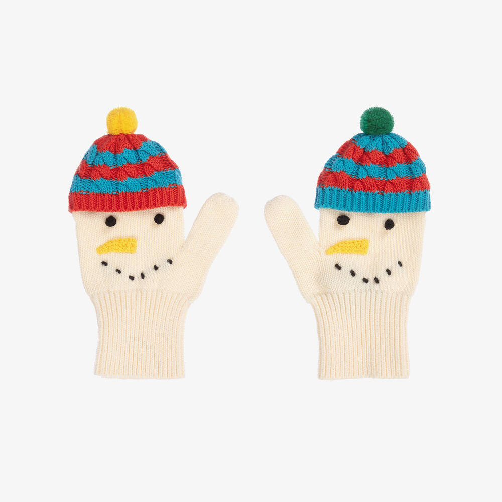 Boys & Girls White Knitted Snowman Cotton Gloves