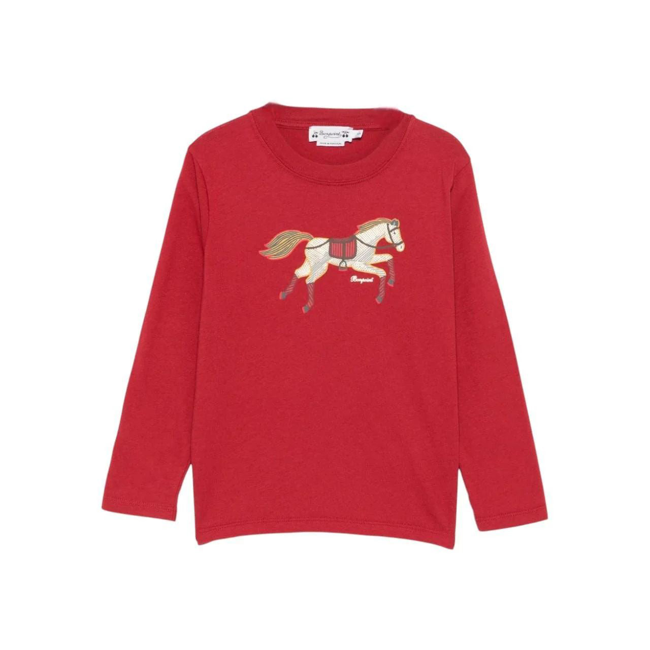 Boys Red Horse Printed Cotton T-Shirt