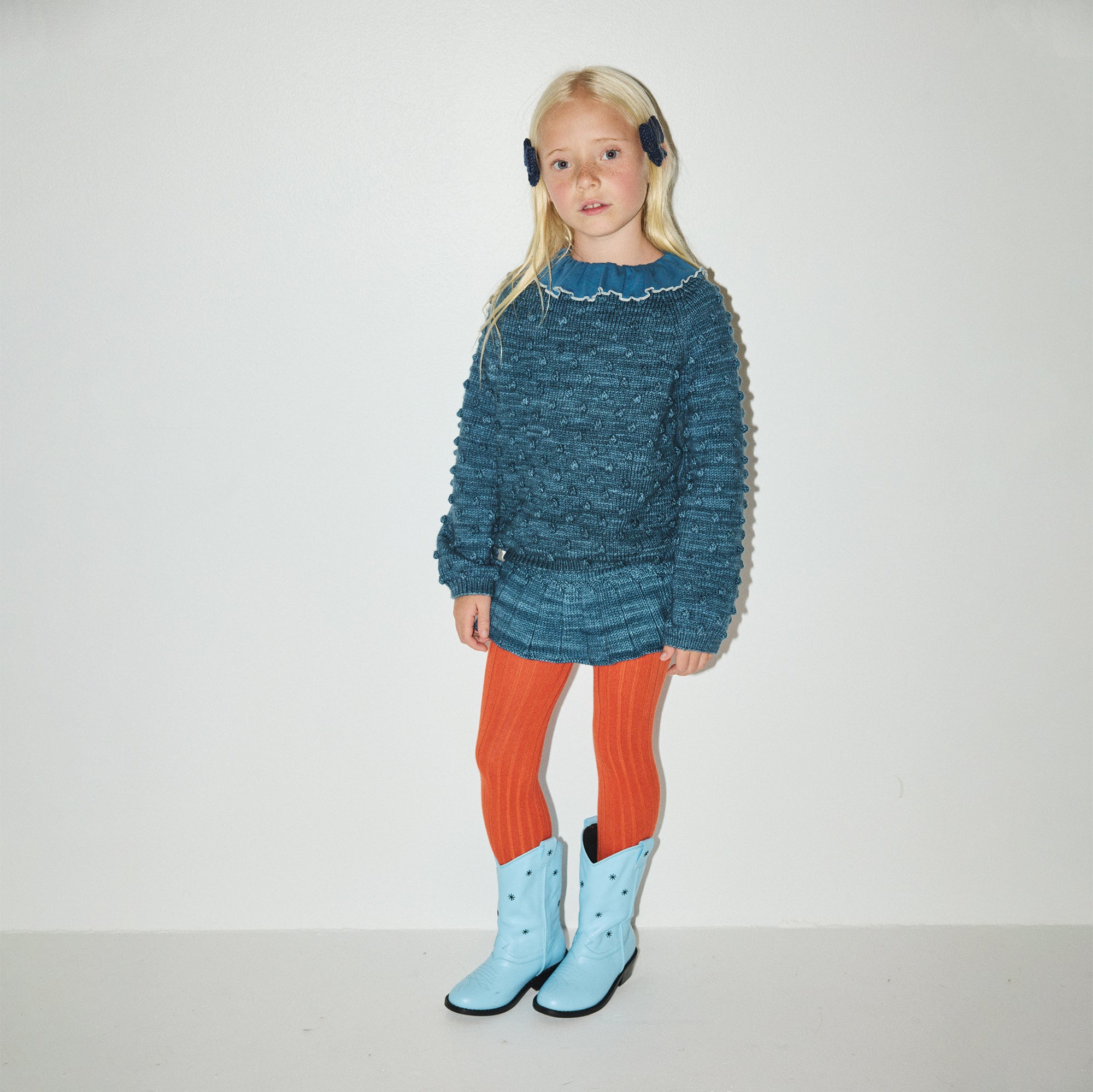 Boys & Girls Blue Popcorn Wool Sweater